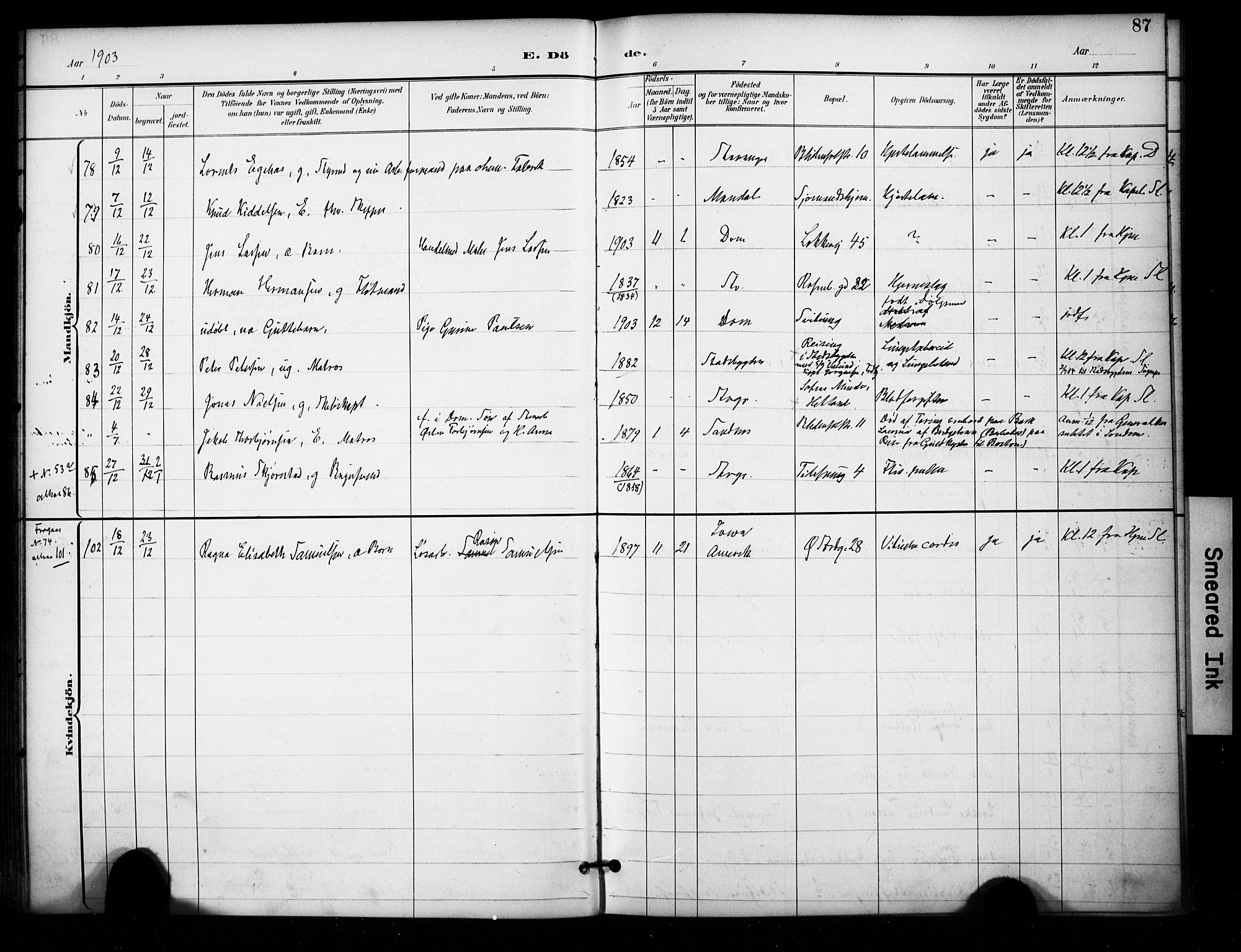 Domkirken sokneprestkontor, SAST/A-101812/001/30/30BA/L0032: Parish register (official) no. A 31, 1896-1917, p. 87