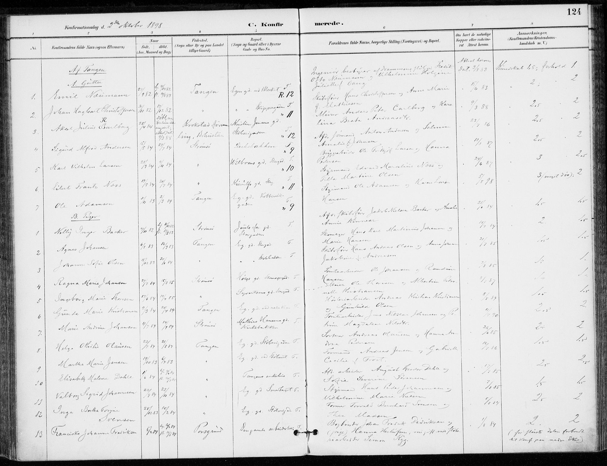 Strømsø kirkebøker, AV/SAKO-A-246/F/Fb/L0007: Parish register (official) no. II 7, 1887-1928, p. 124