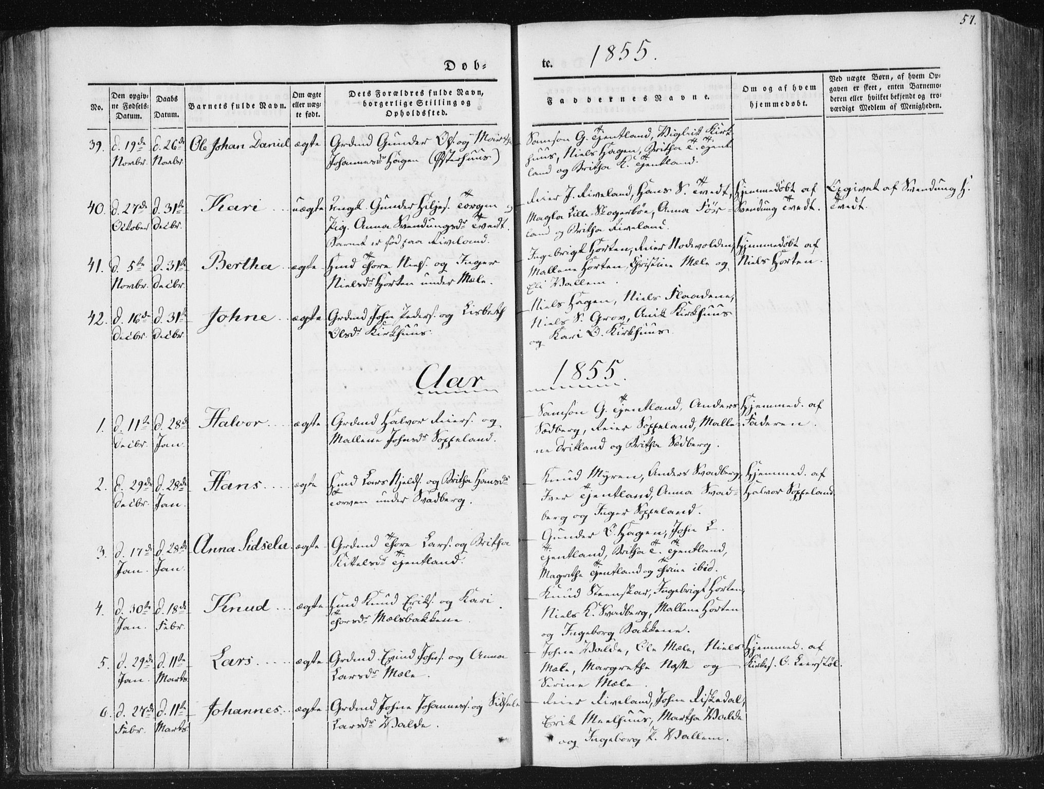 Hjelmeland sokneprestkontor, AV/SAST-A-101843/01/IV/L0008: Parish register (official) no. A 8, 1842-1861, p. 57