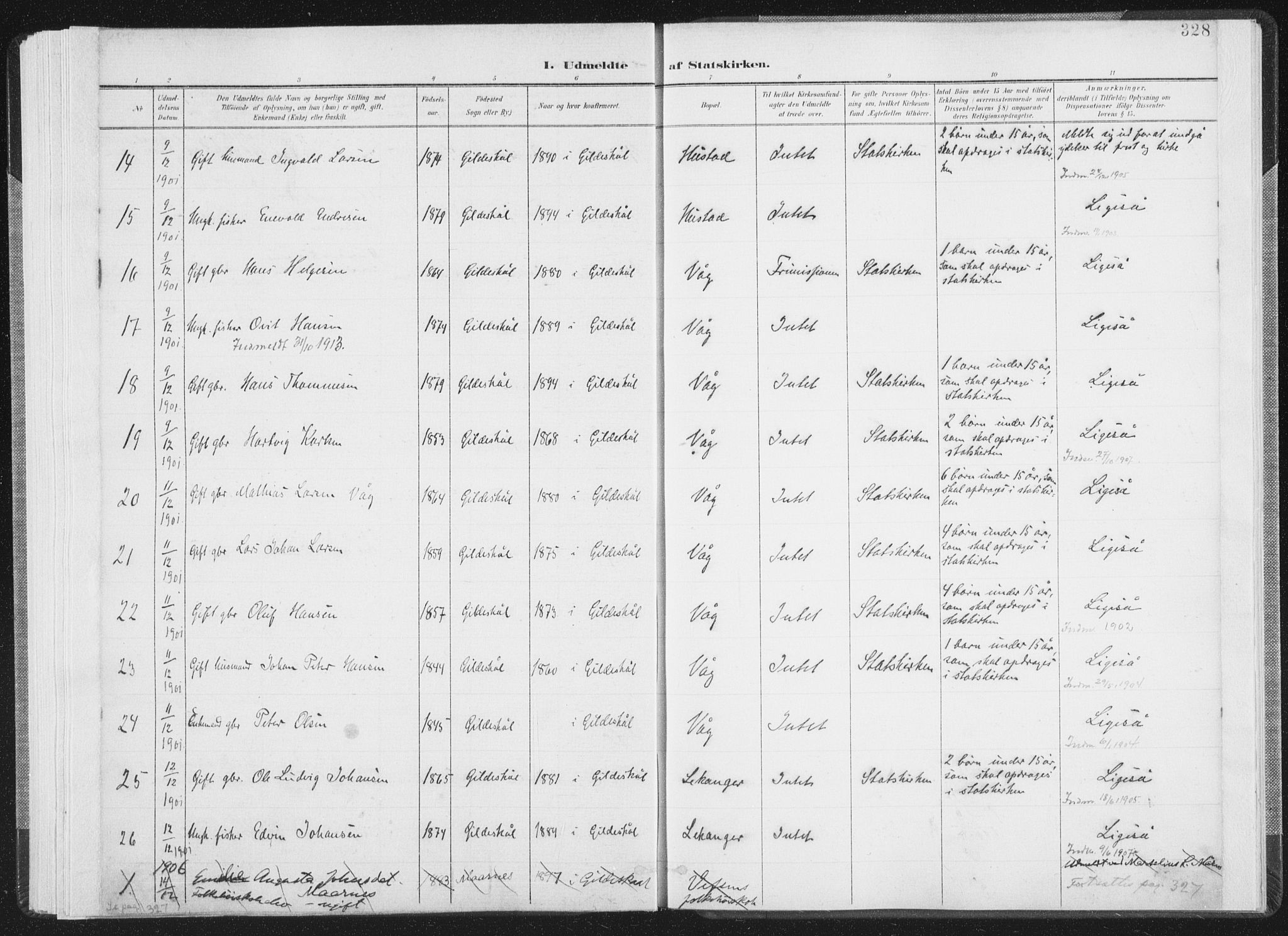 Ministerialprotokoller, klokkerbøker og fødselsregistre - Nordland, AV/SAT-A-1459/805/L0103: Parish register (official) no. 805A08II, 1900-1909, p. 328