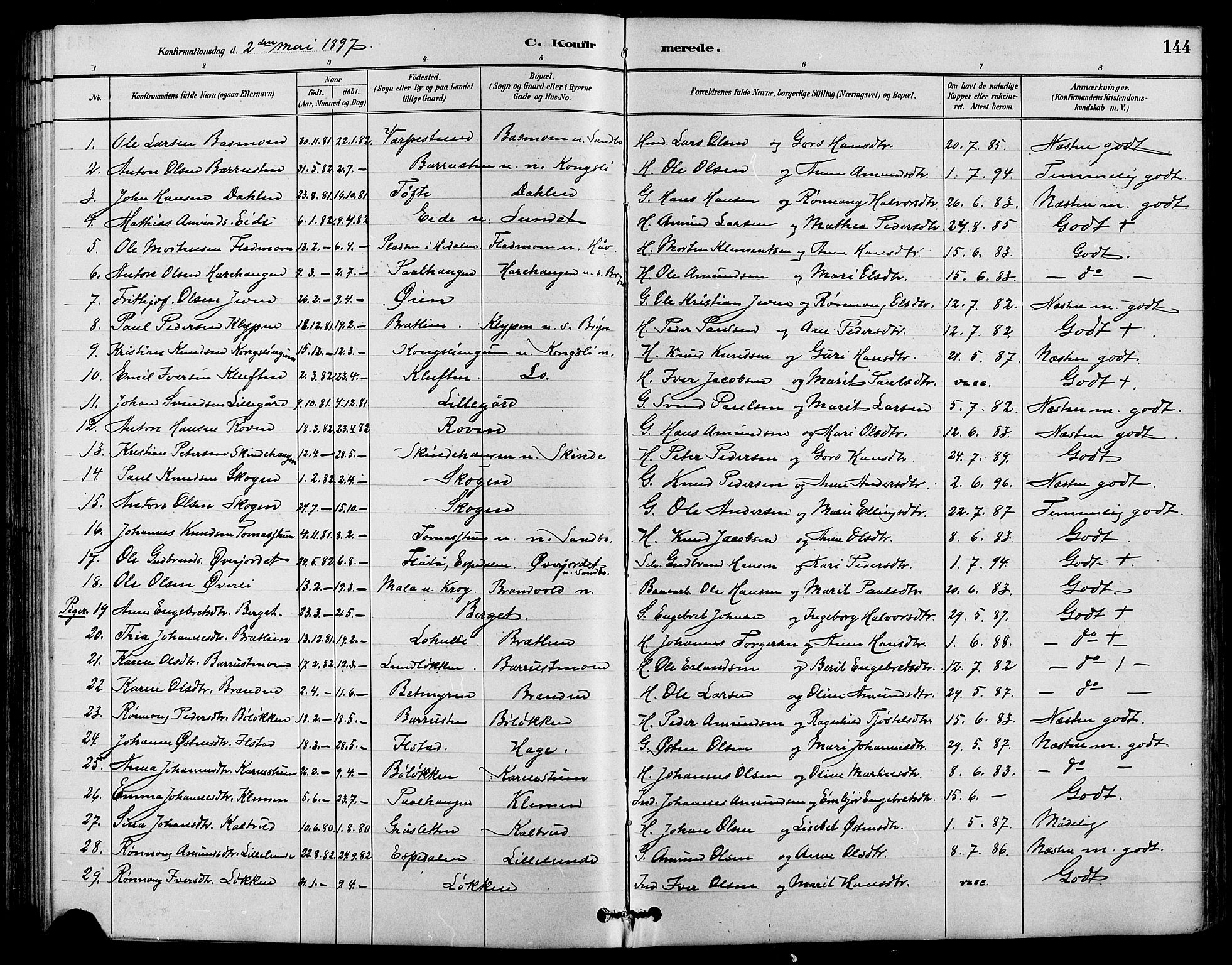 Nord-Fron prestekontor, AV/SAH-PREST-080/H/Ha/Hab/L0004: Parish register (copy) no. 4, 1884-1914, p. 144