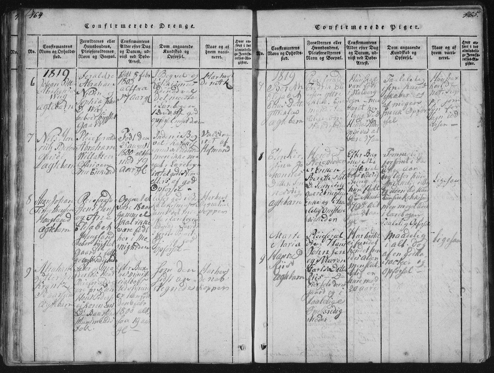 Ministerialprotokoller, klokkerbøker og fødselsregistre - Nordland, SAT/A-1459/881/L1164: Parish register (copy) no. 881C01, 1818-1853, p. 464-465