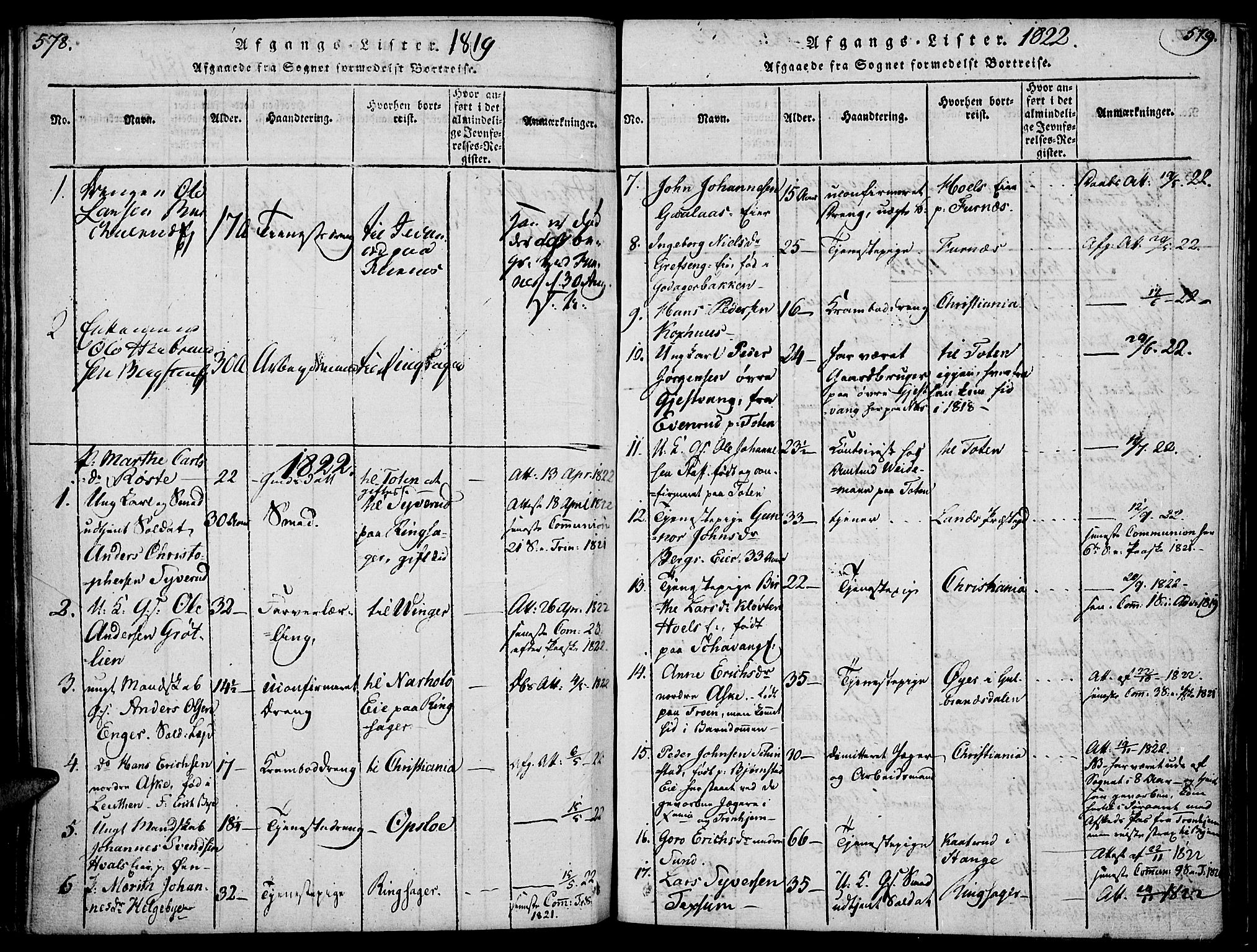 Nes prestekontor, Hedmark, SAH/PREST-020/K/Ka/L0002: Parish register (official) no. 2, 1813-1827, p. 578-579
