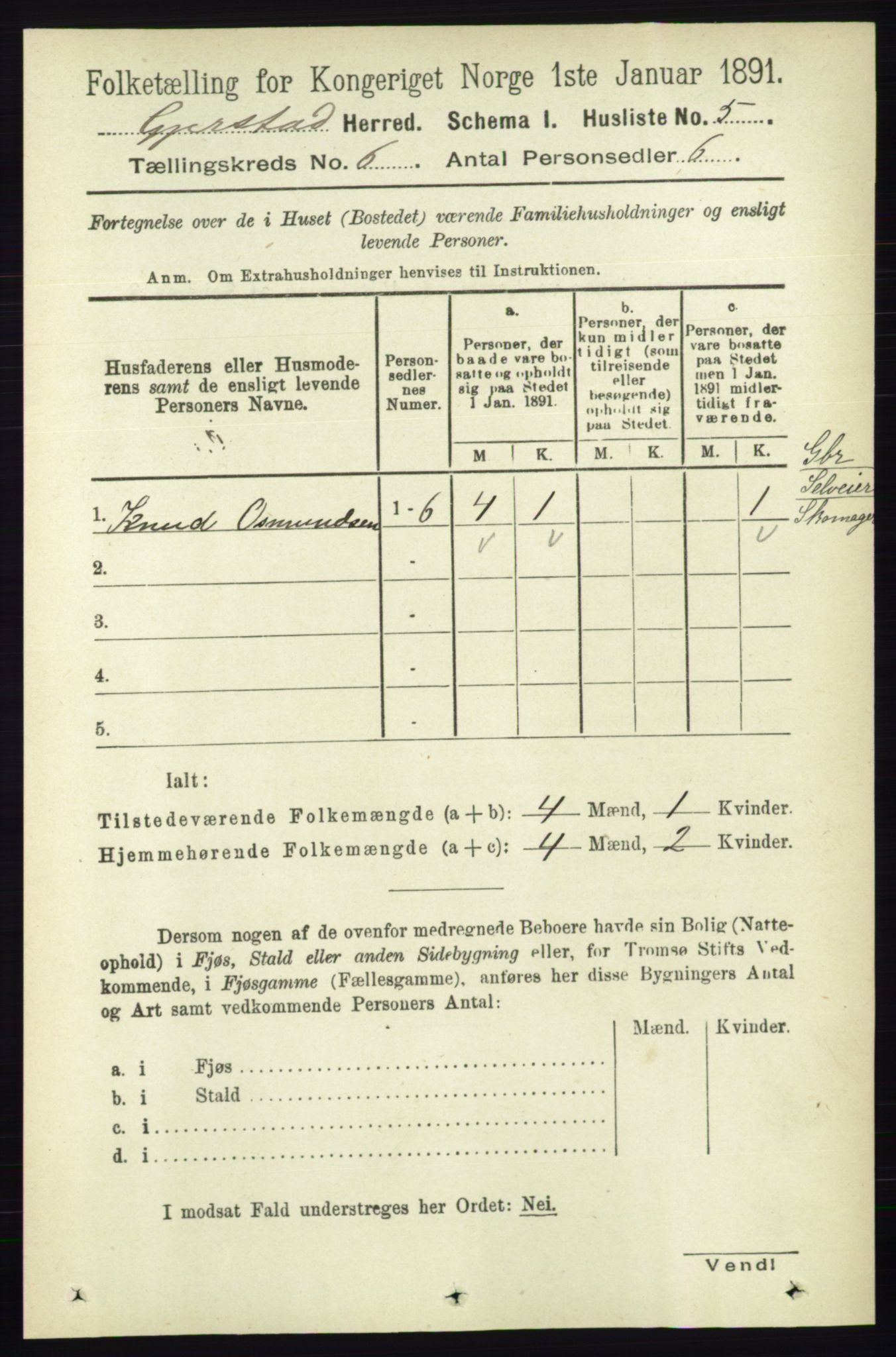 RA, 1891 census for 0911 Gjerstad, 1891, p. 2332