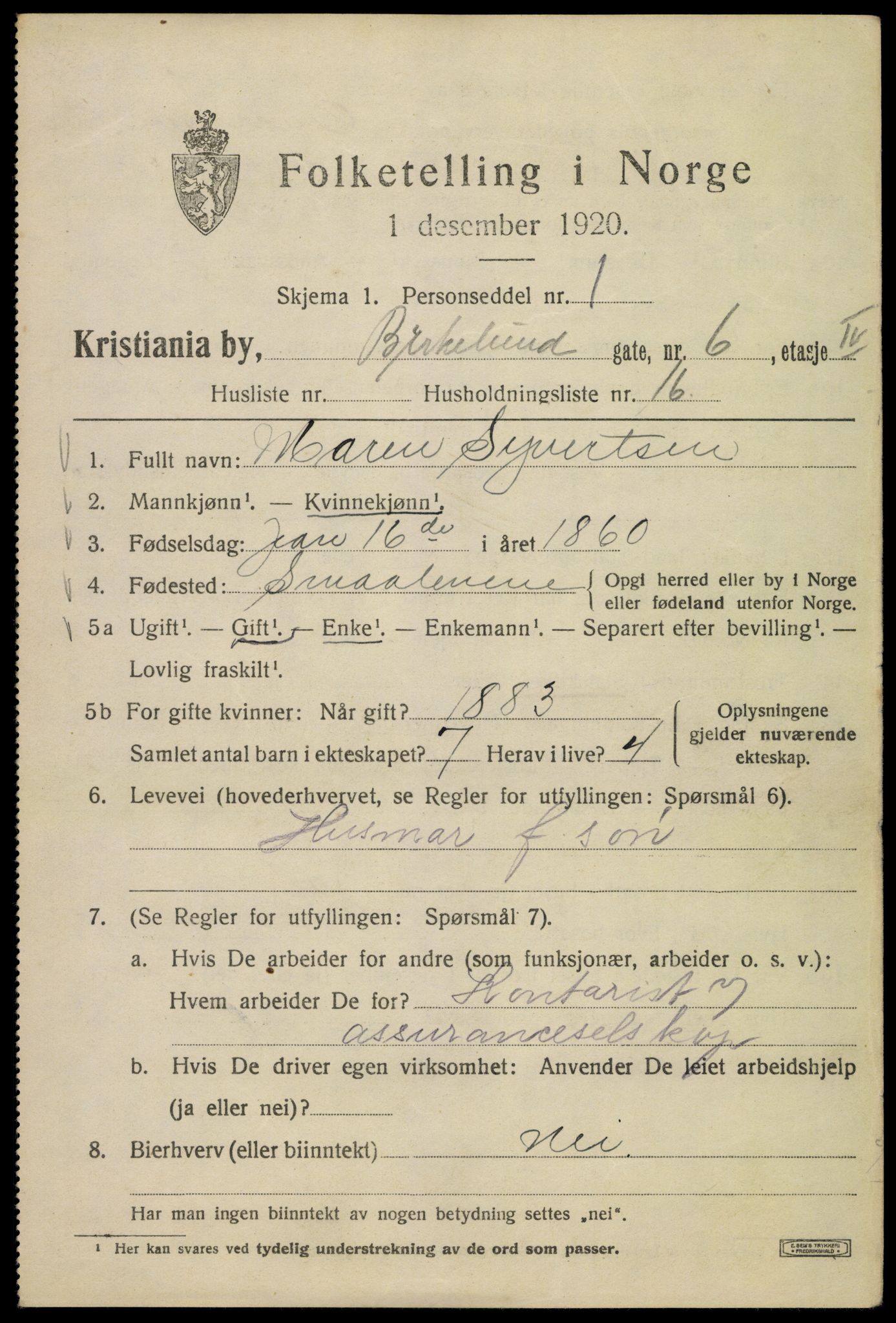 SAO, 1920 census for Kristiania, 1920, p. 156991