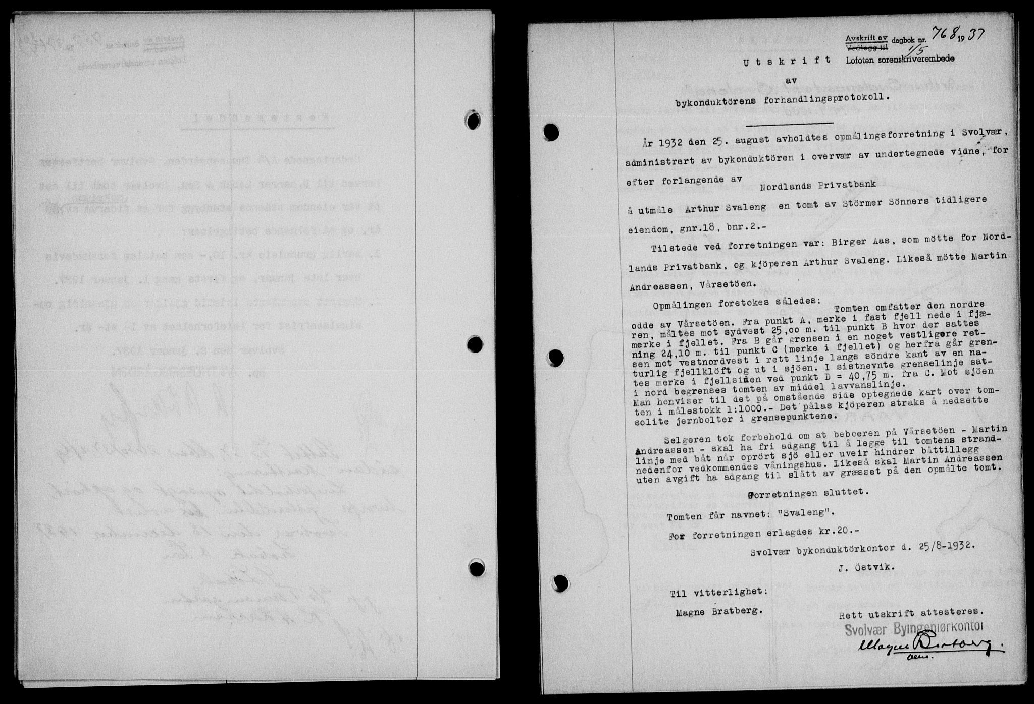 Lofoten sorenskriveri, SAT/A-0017/1/2/2C/L0002a: Mortgage book no. 2a, 1937-1937, Diary no: : 768/1937