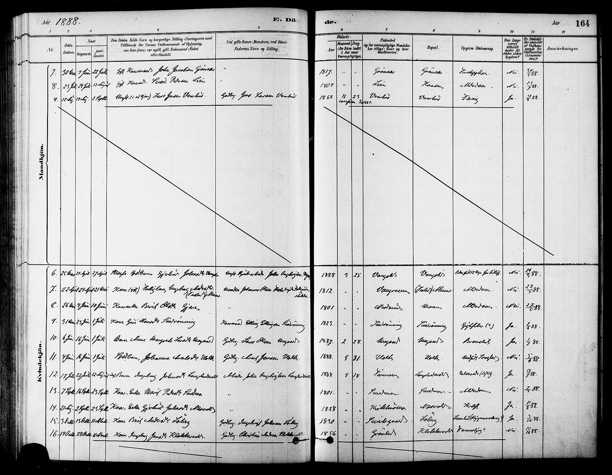 Ministerialprotokoller, klokkerbøker og fødselsregistre - Sør-Trøndelag, AV/SAT-A-1456/686/L0983: Parish register (official) no. 686A01, 1879-1890, p. 164