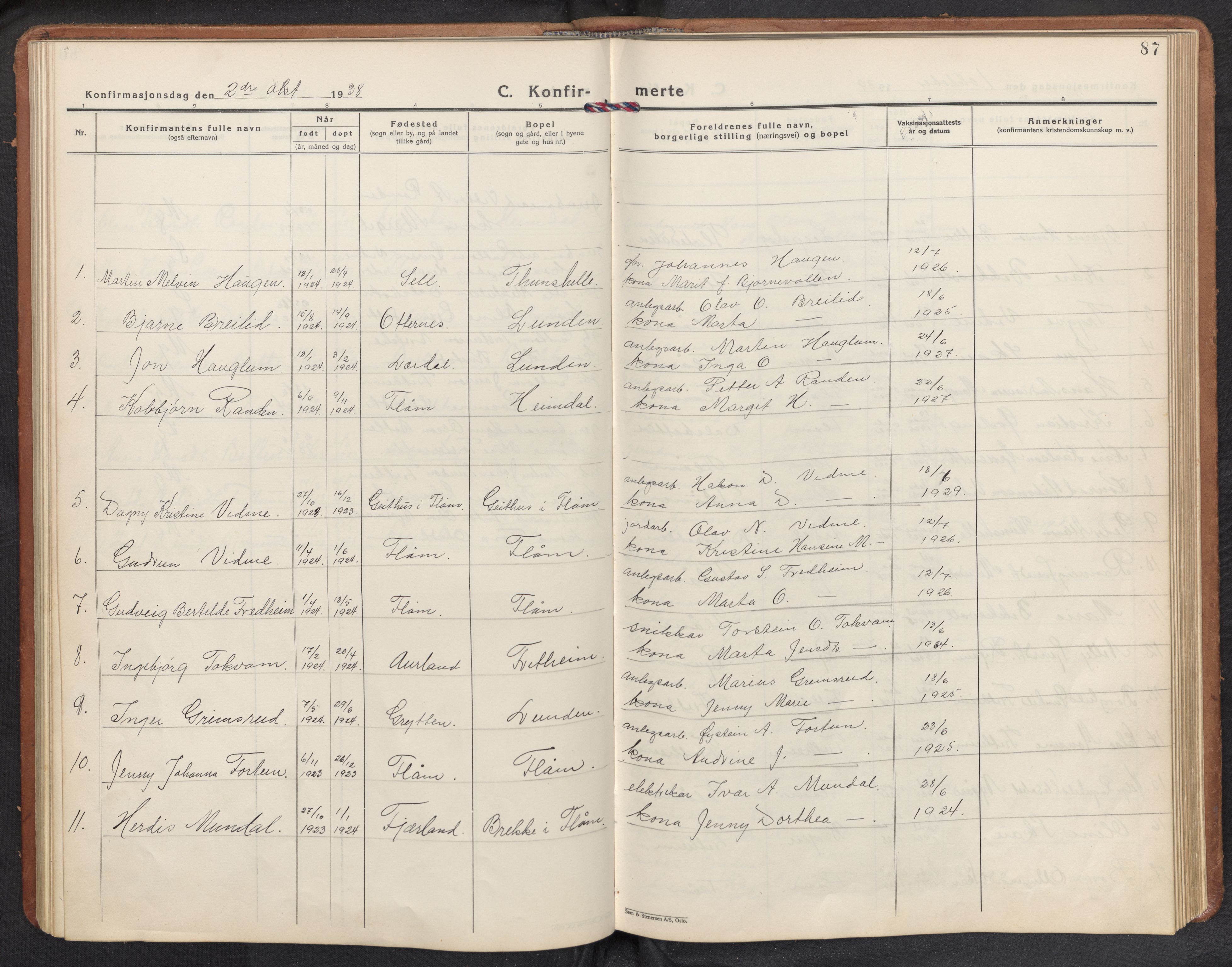 Aurland sokneprestembete, SAB/A-99937/H/Hb/Hbb/L0003: Parish register (copy) no. B 3, 1929-1972, p. 86b-87a