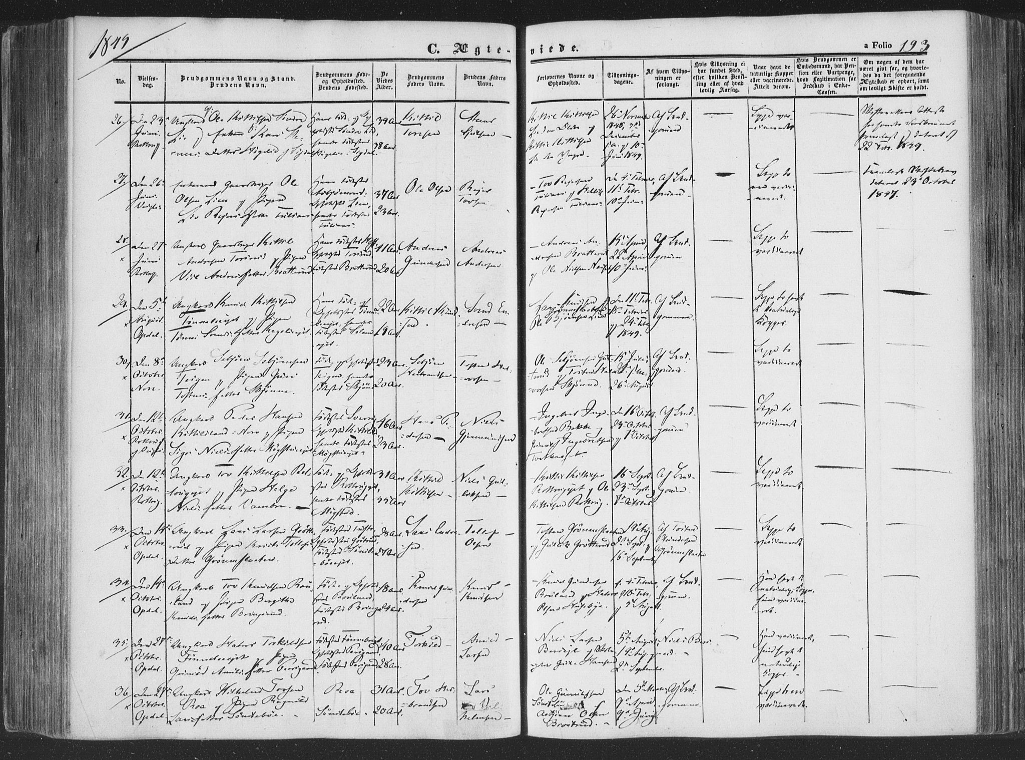 Rollag kirkebøker, AV/SAKO-A-240/F/Fa/L0008: Parish register (official) no. I 8, 1847-1860, p. 193