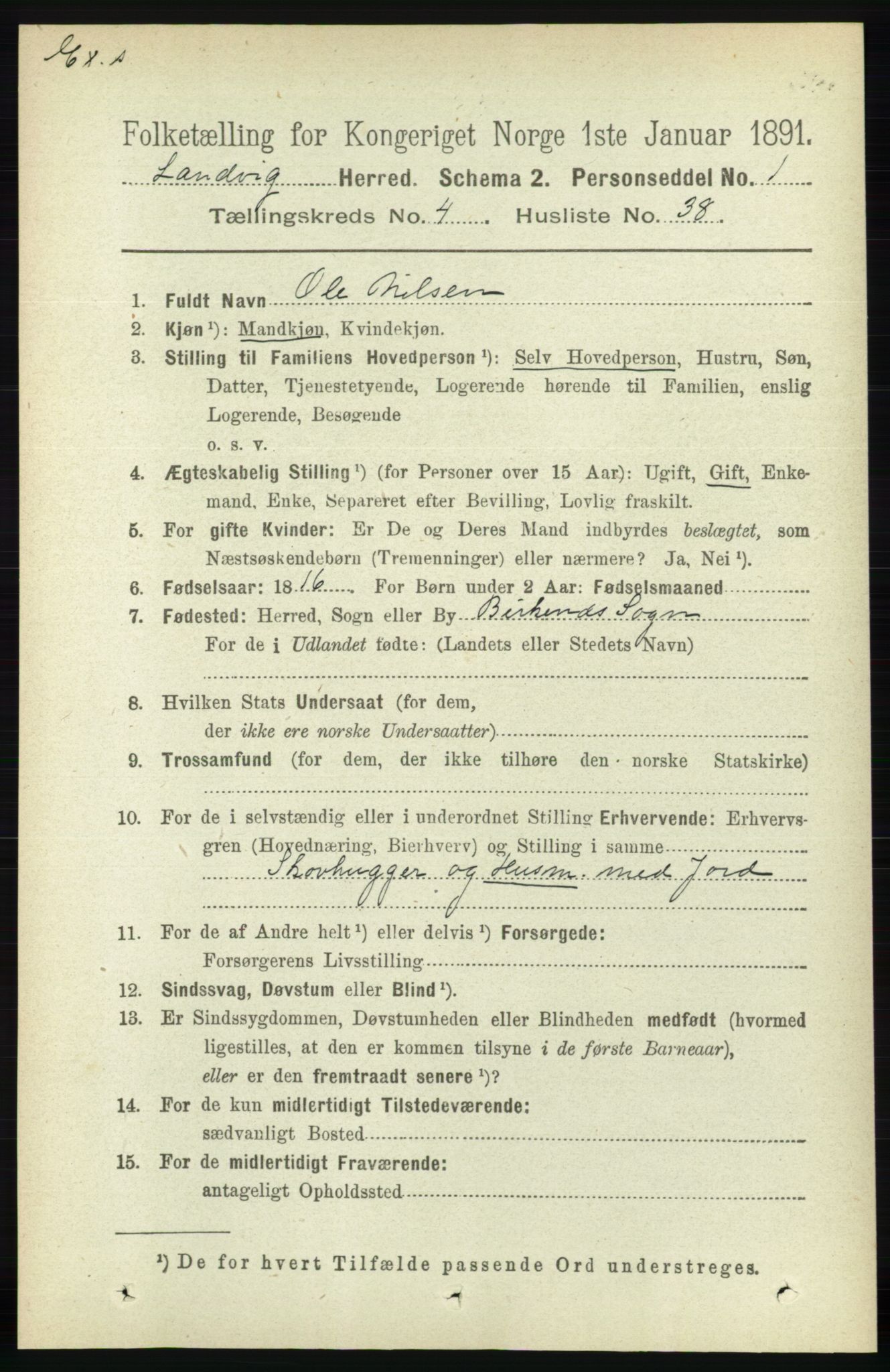 RA, Census 1891 for Nedenes amt: Gjenparter av personsedler for beslektede ektefeller, menn, 1891, p. 766