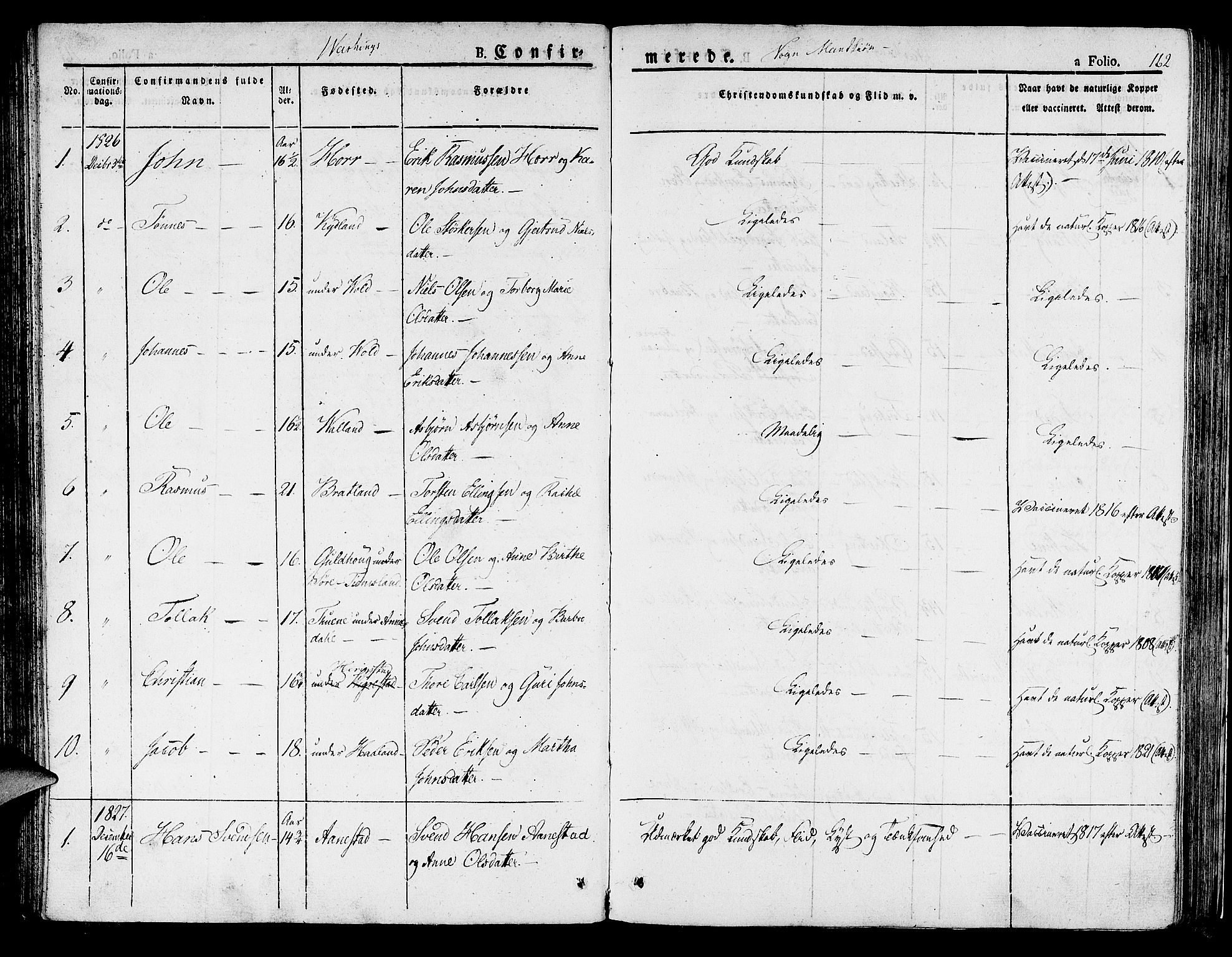 Hå sokneprestkontor, SAST/A-101801/001/30BA/L0004: Parish register (official) no. A 4.1 /2, 1826-1841, p. 162