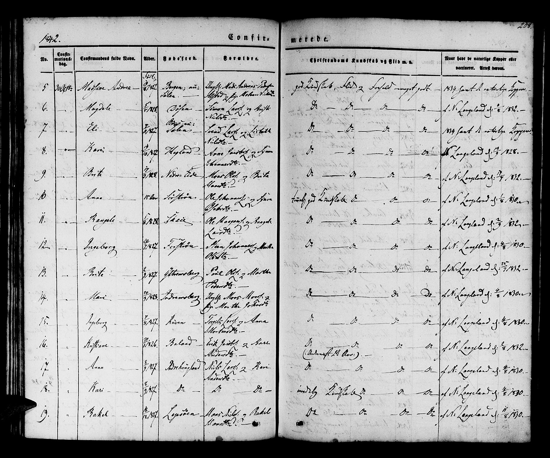 Os sokneprestembete, AV/SAB-A-99929: Parish register (official) no. A 15, 1839-1851, p. 208