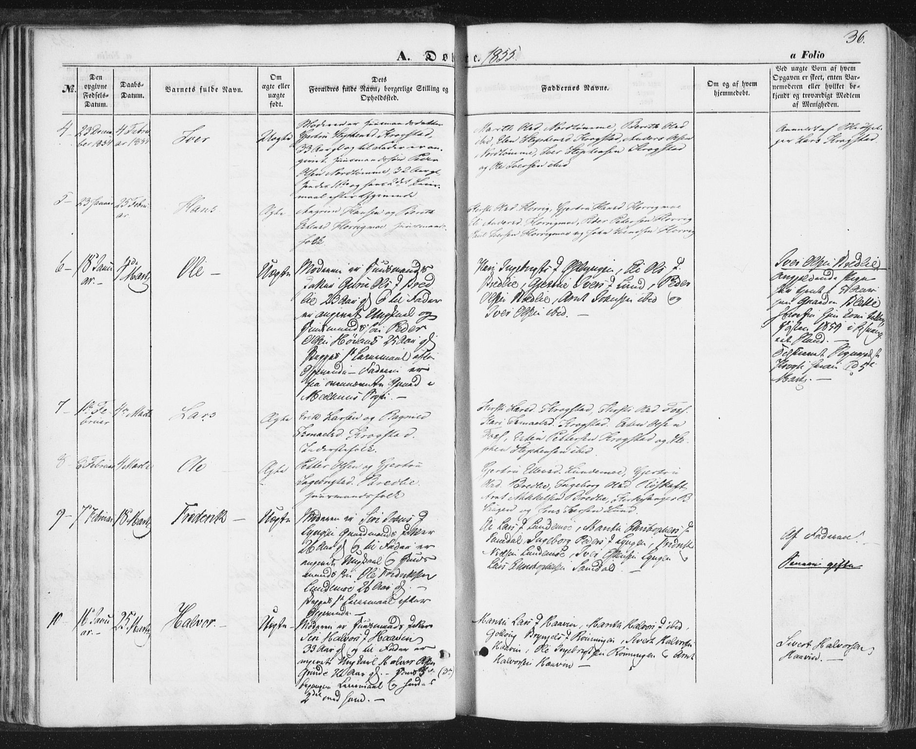 Ministerialprotokoller, klokkerbøker og fødselsregistre - Sør-Trøndelag, SAT/A-1456/692/L1103: Parish register (official) no. 692A03, 1849-1870, p. 36