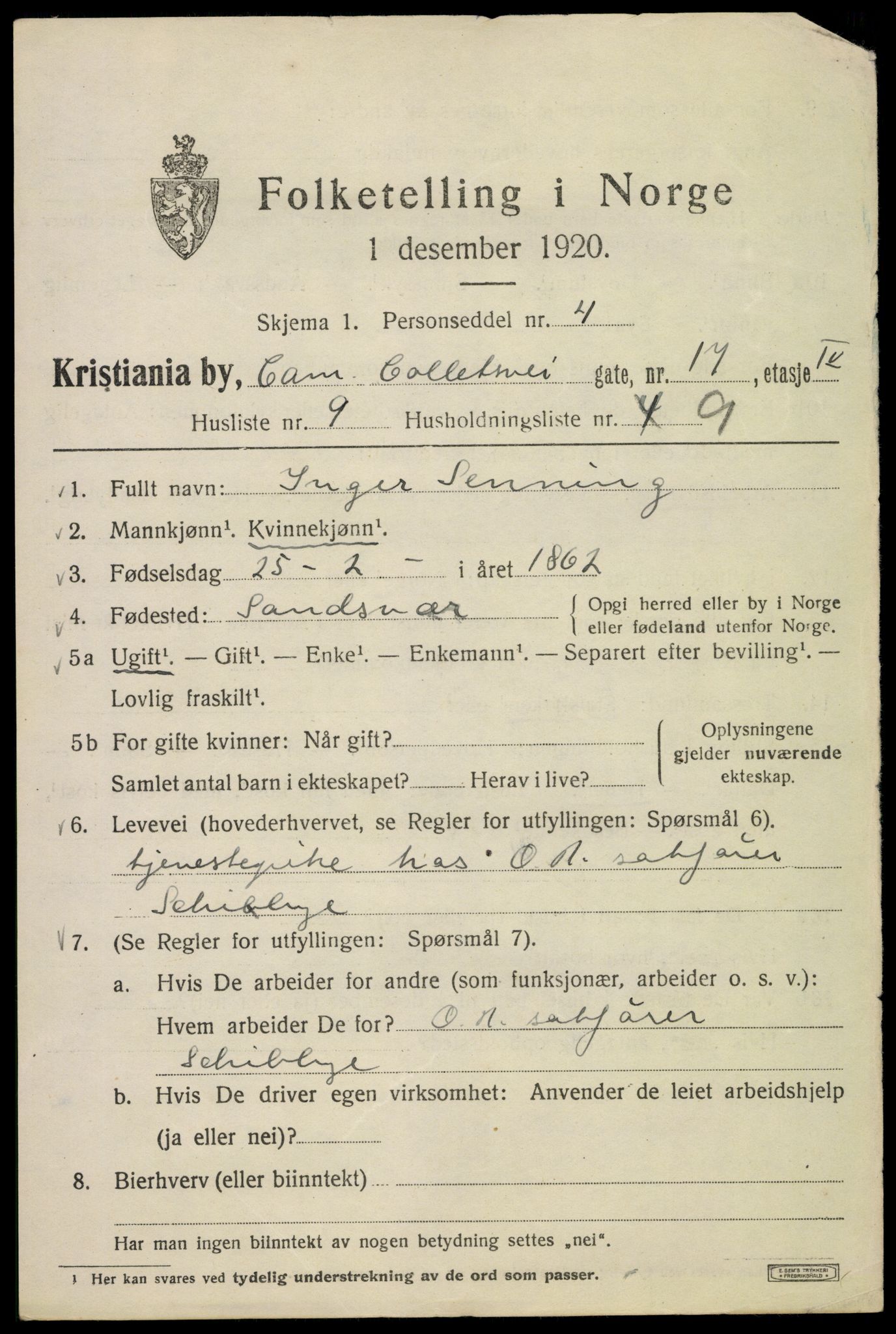 SAO, 1920 census for Kristiania, 1920, p. 183445