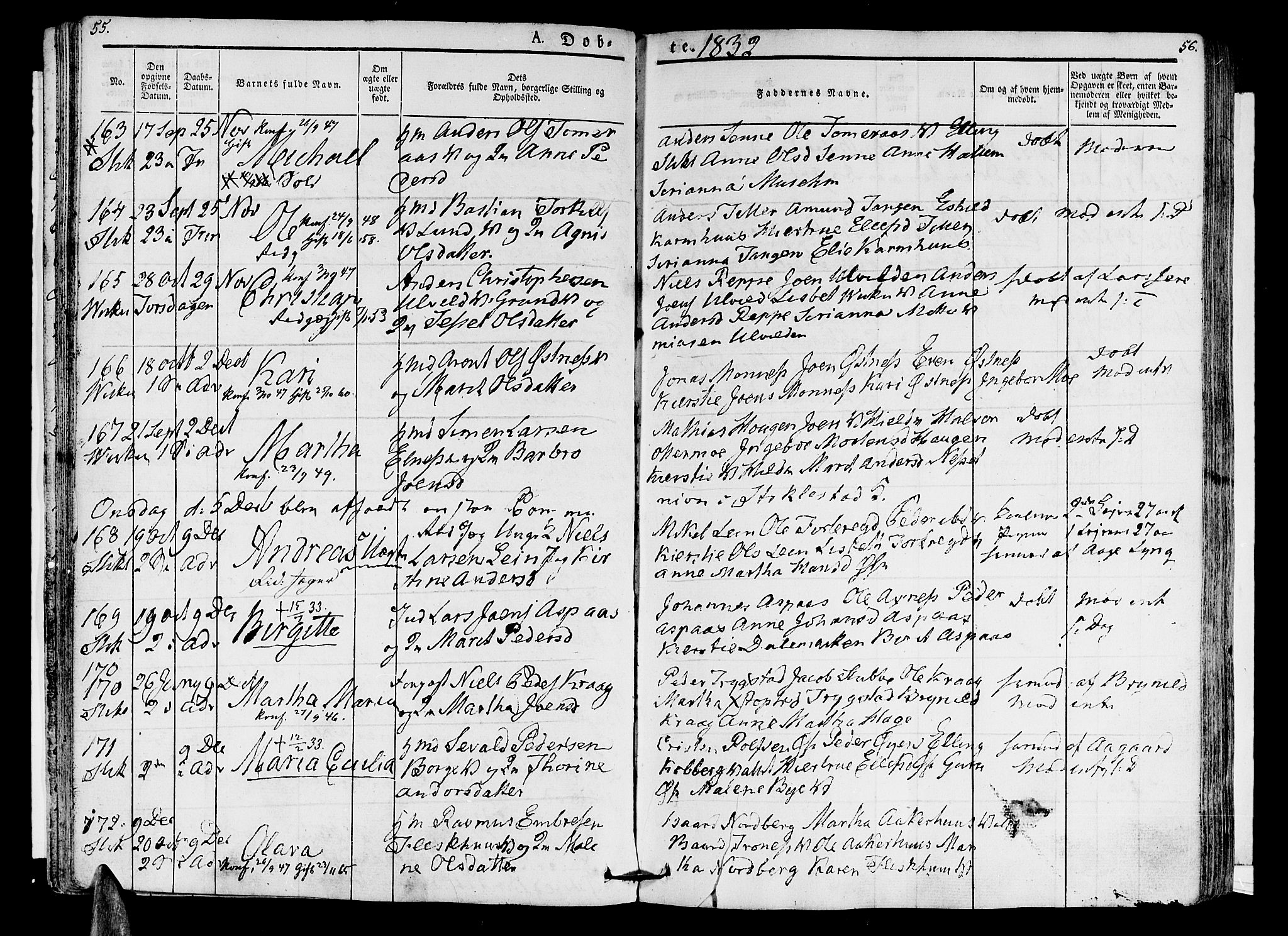 Ministerialprotokoller, klokkerbøker og fødselsregistre - Nord-Trøndelag, AV/SAT-A-1458/723/L0238: Parish register (official) no. 723A07, 1831-1840, p. 55-56
