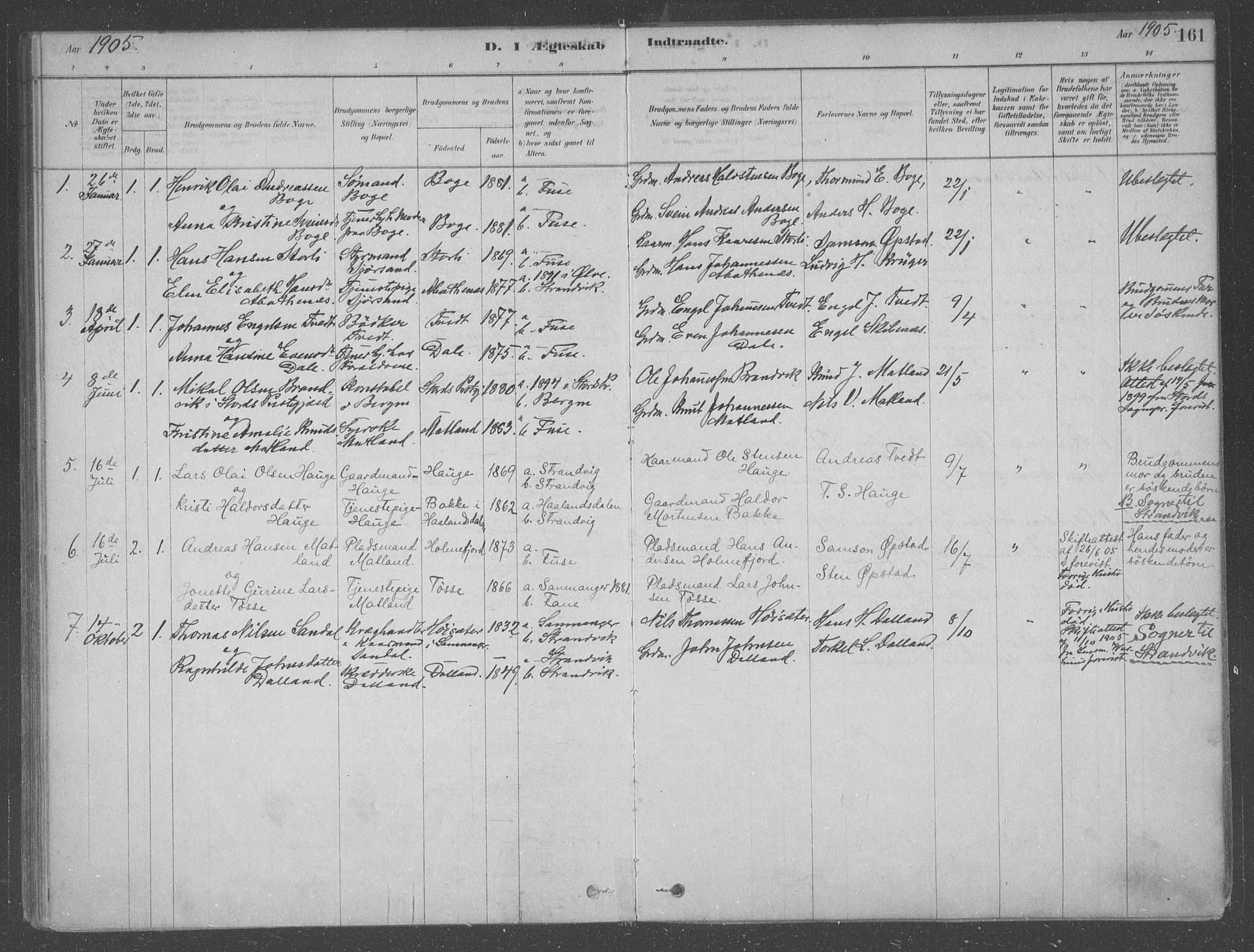 Fusa sokneprestembete, AV/SAB-A-75401/H/Haa: Parish register (official) no. B 1, 1880-1938, p. 161