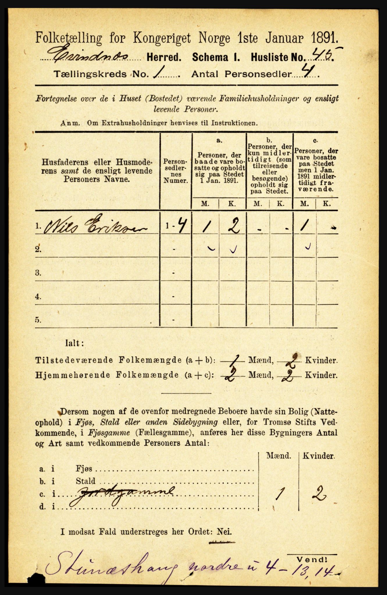 RA, 1891 census for 1853 Evenes, 1891, p. 73