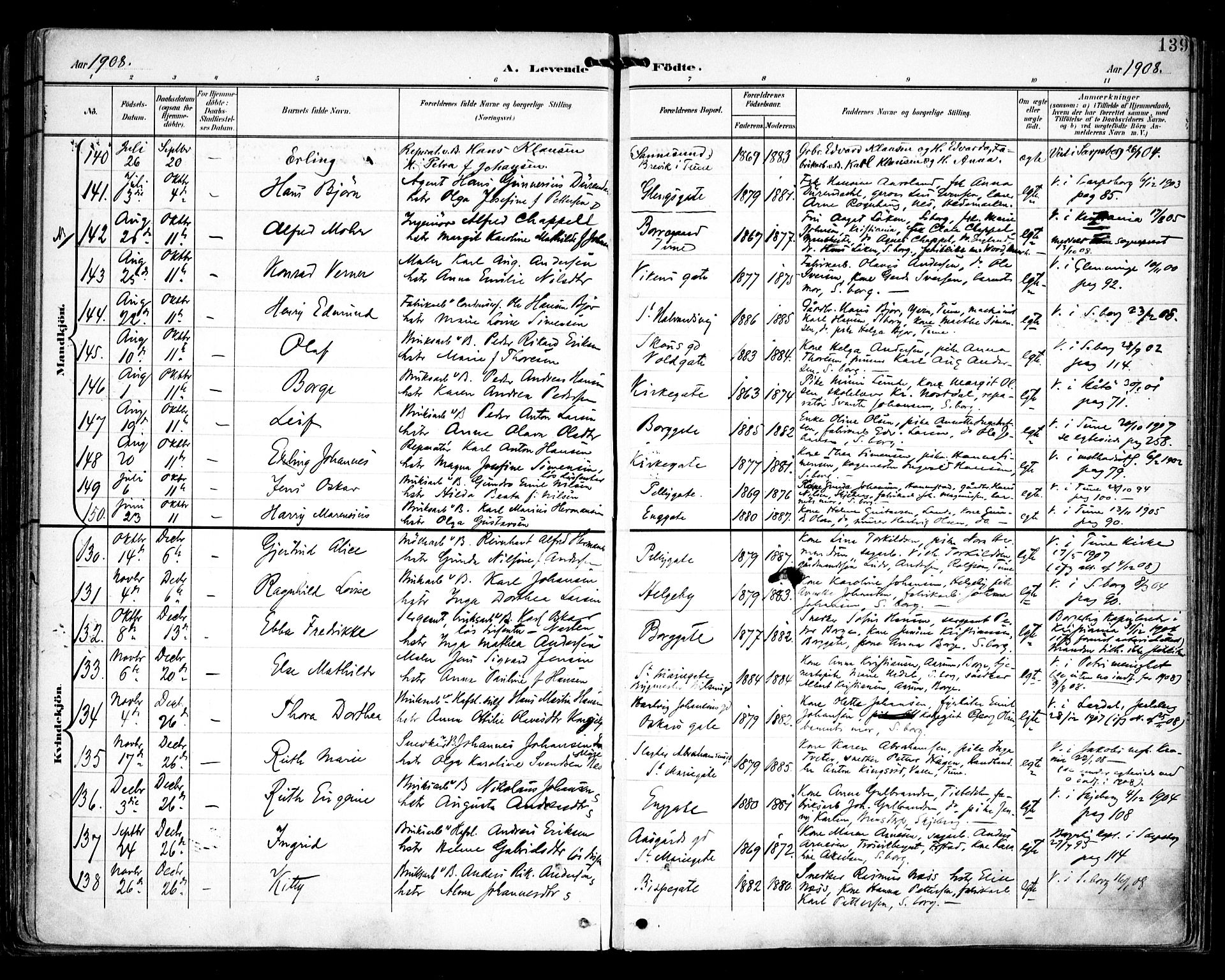 Sarpsborg prestekontor Kirkebøker, AV/SAO-A-2006/F/Fa/L0005: Parish register (official) no. 5, 1900-1909, p. 139