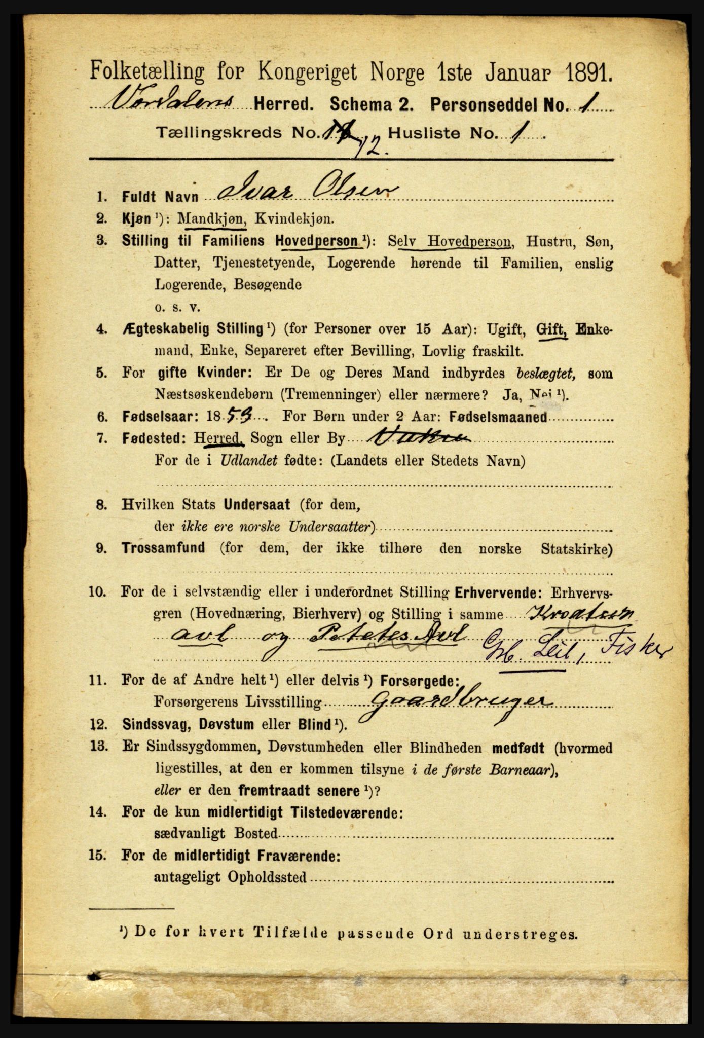 RA, 1891 census for 1721 Verdal, 1891, p. 6444