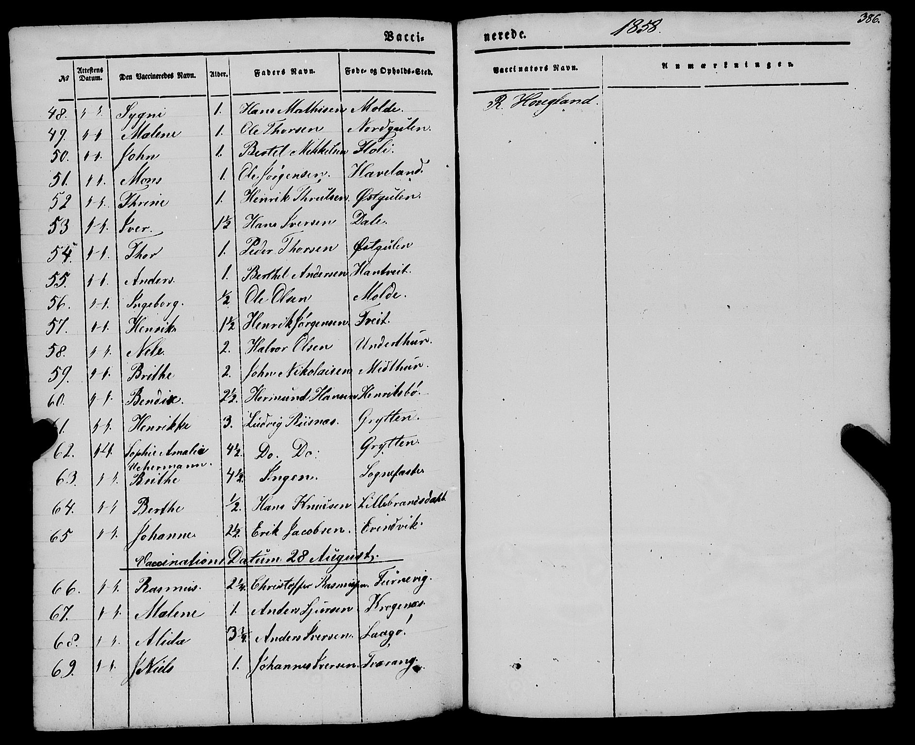 Gulen sokneprestembete, AV/SAB-A-80201/H/Haa/Haaa/L0021: Parish register (official) no. A 21, 1848-1858, p. 386