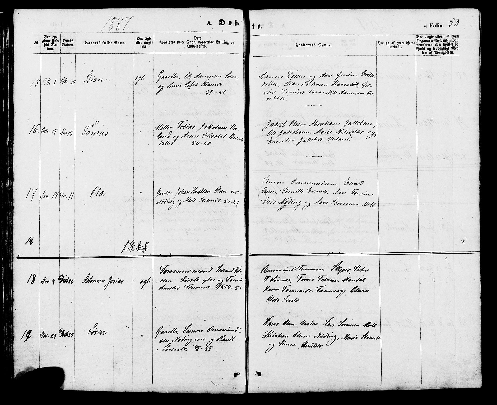 Holum sokneprestkontor, SAK/1111-0022/F/Fb/Fba/L0004: Parish register (copy) no. B 4, 1867-1890, p. 53