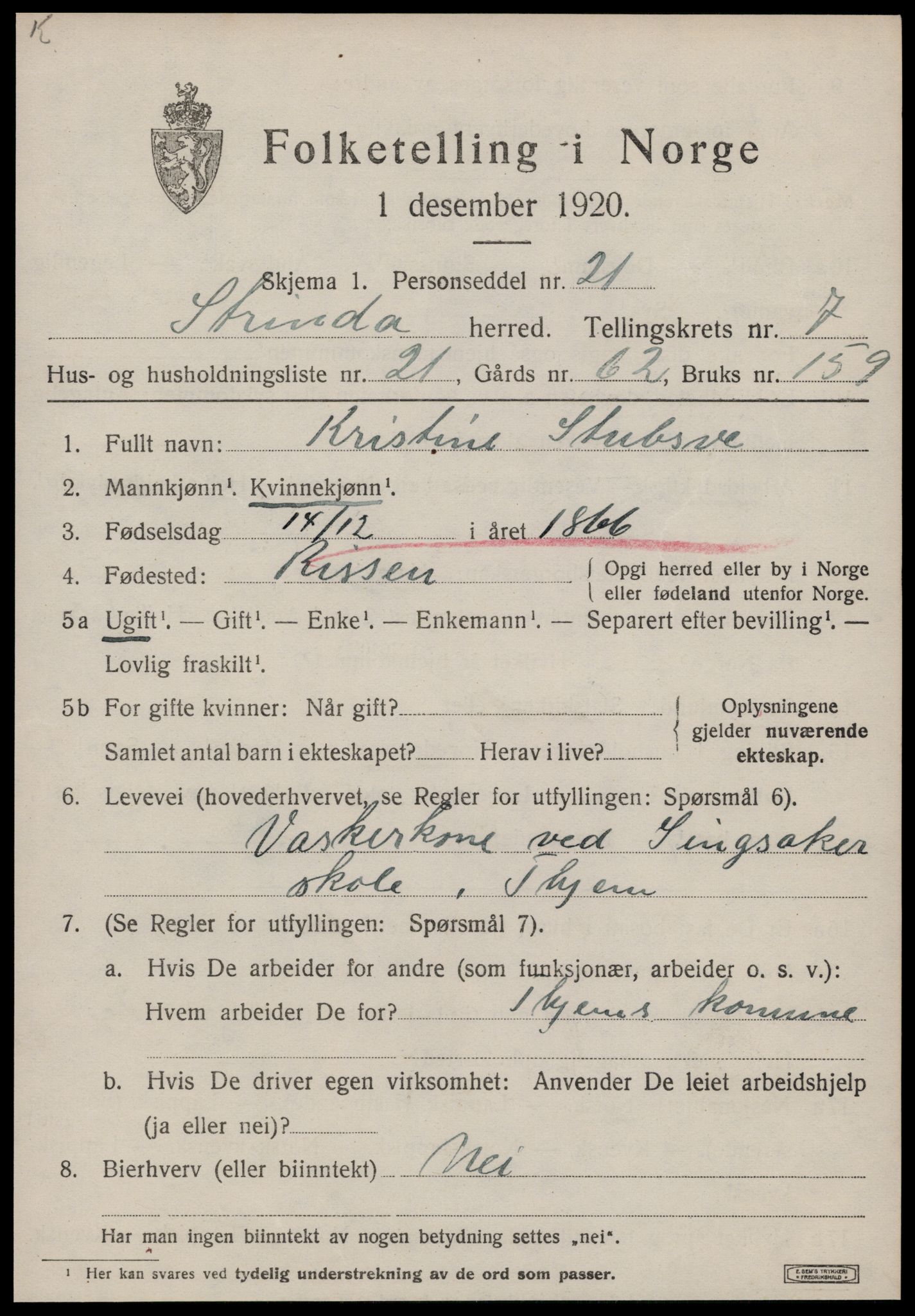 SAT, 1920 census for Strinda, 1920, p. 17586