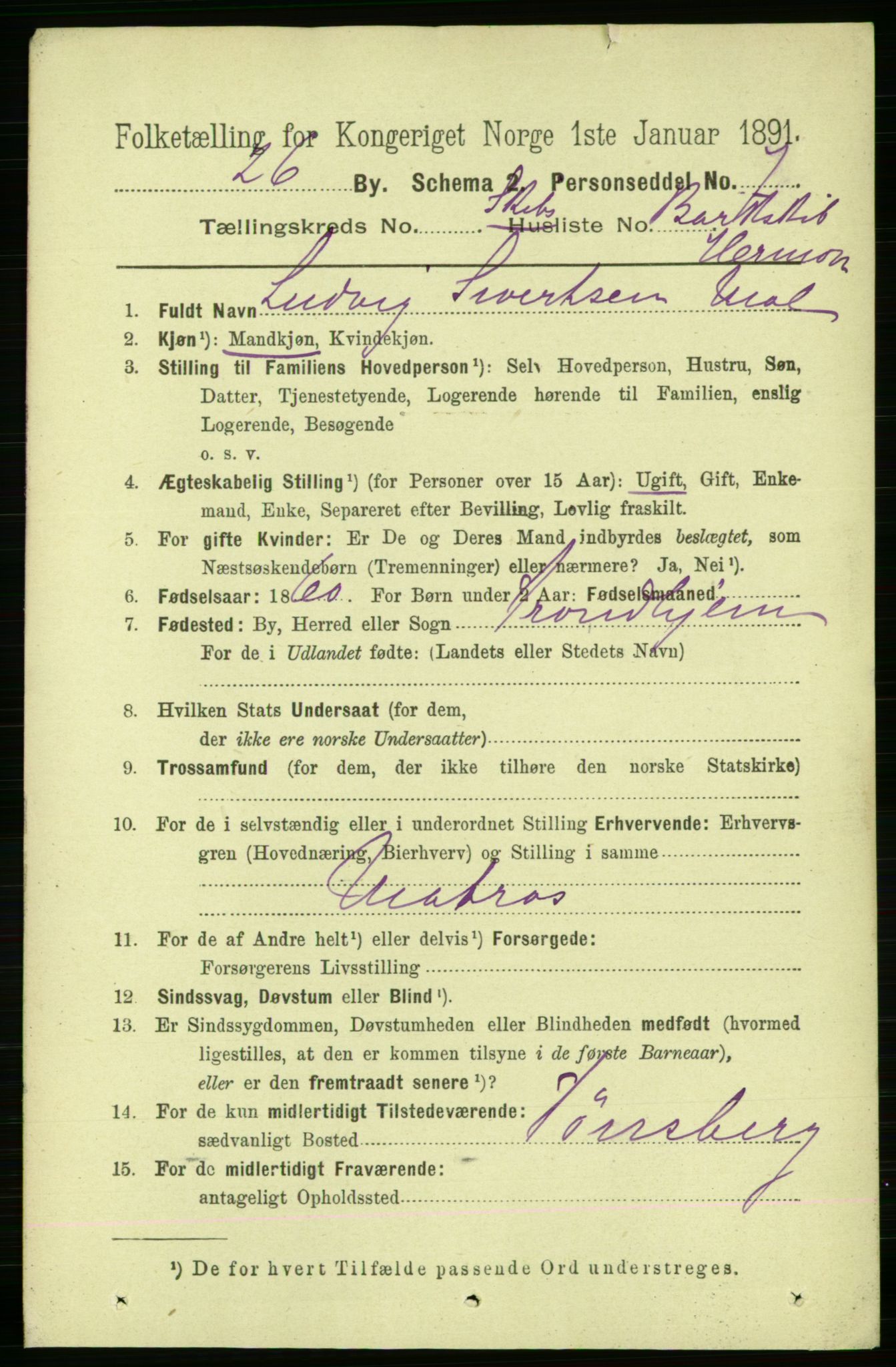 RA, 1891 census for 0802 Langesund, 1891, p. 1802