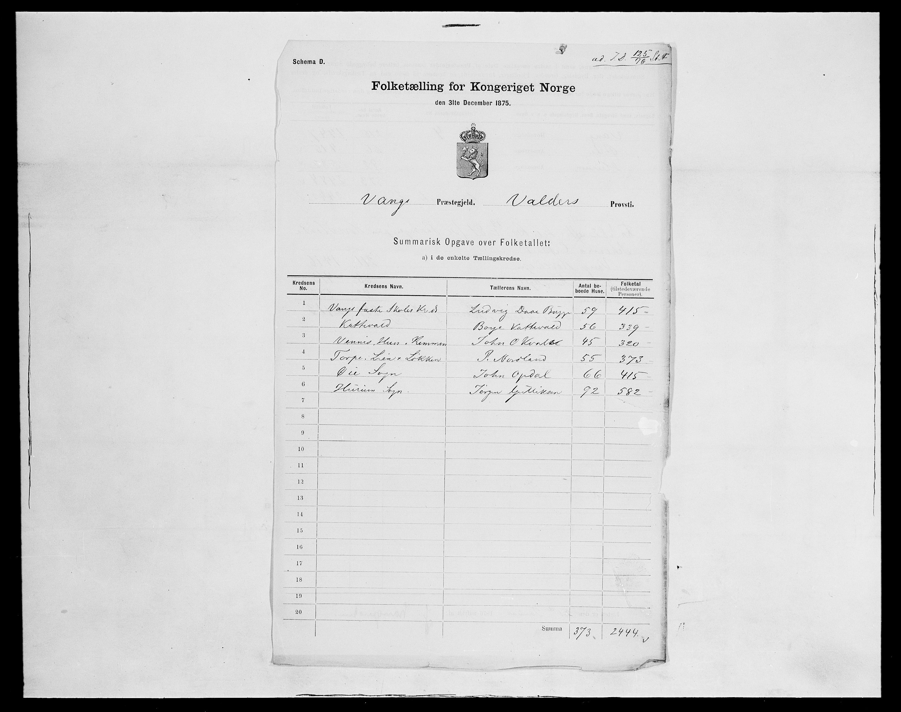 SAH, 1875 census for 0545P Vang, 1875, p. 6