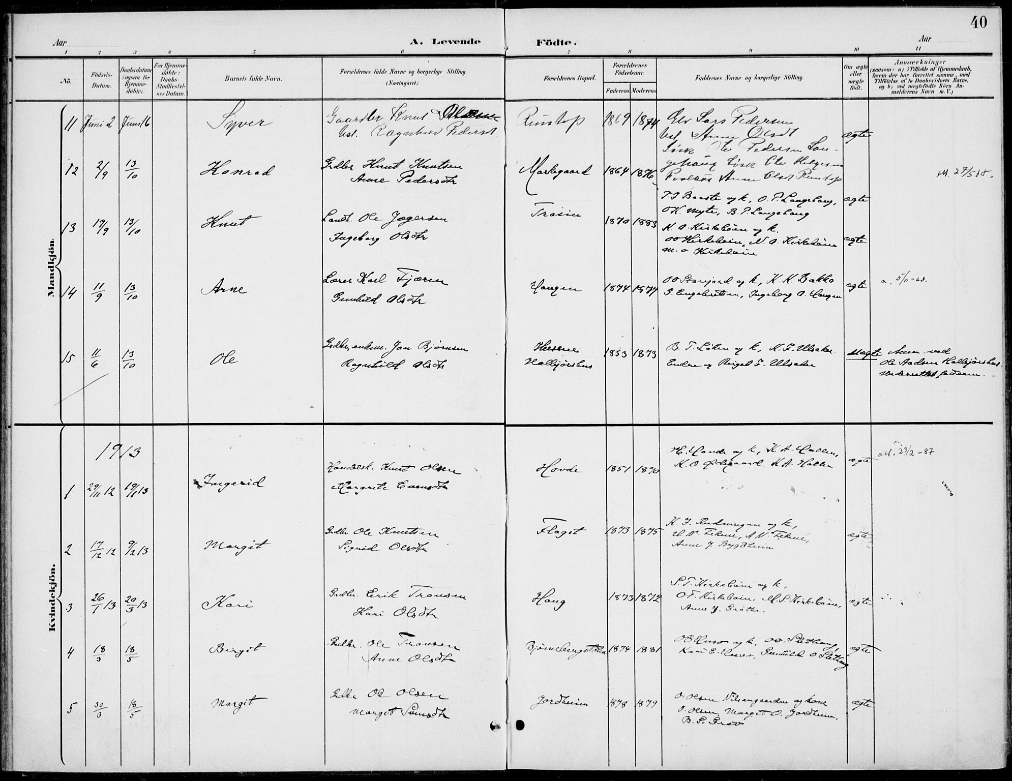 Gol kirkebøker, AV/SAKO-A-226/F/Fb/L0002: Parish register (official) no. II 2, 1900-1921, p. 40