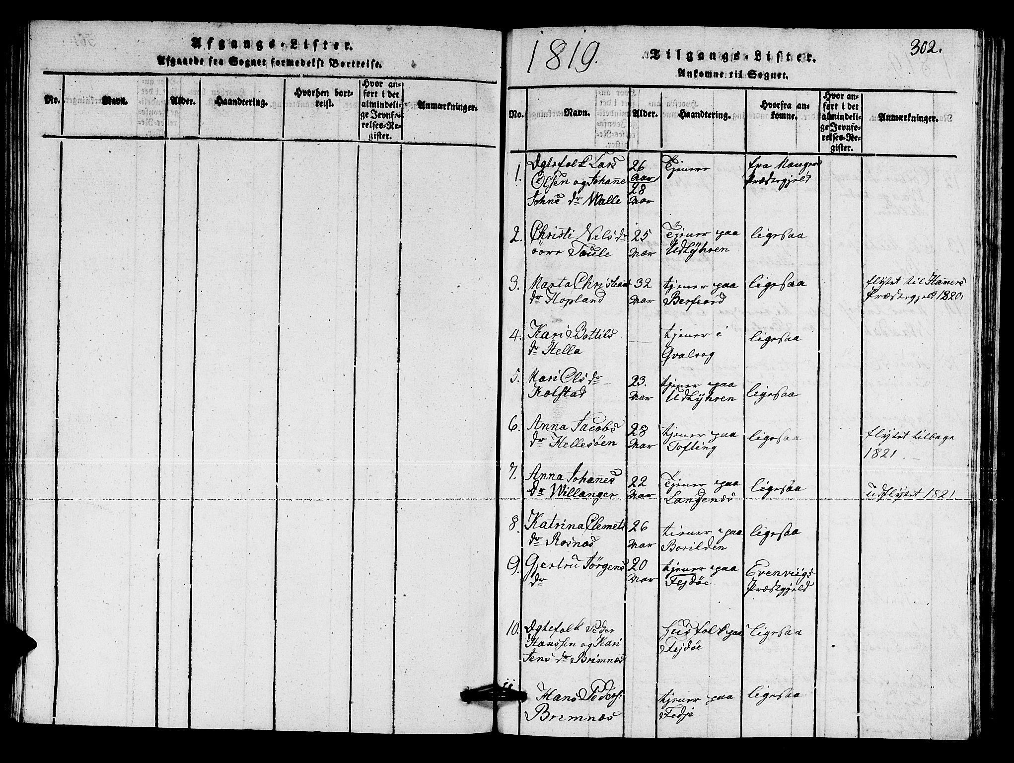Lindås Sokneprestembete, SAB/A-76701/H/Hab: Parish register (copy) no. A 1, 1816-1823, p. 302