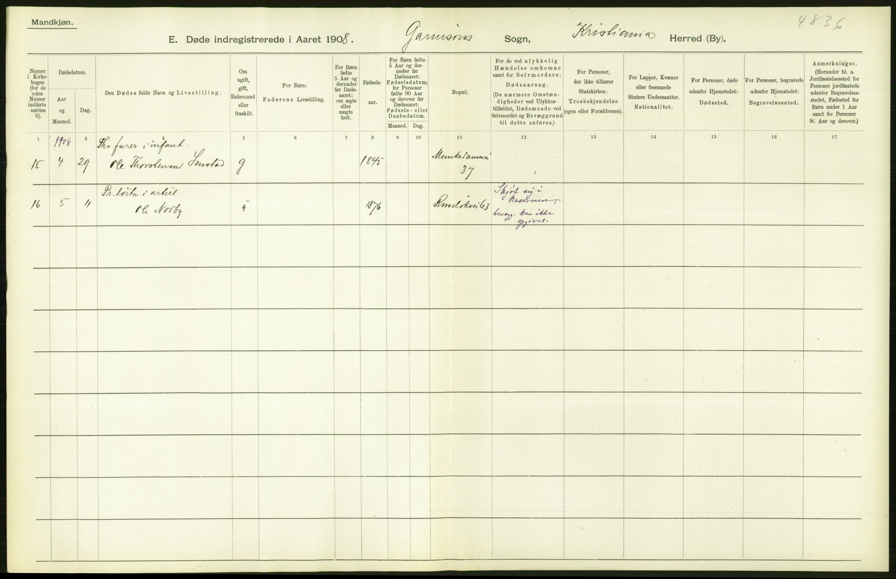 Statistisk sentralbyrå, Sosiodemografiske emner, Befolkning, AV/RA-S-2228/D/Df/Dfa/Dfaf/L0009: Kristiania: Døde, dødfødte., 1908, p. 186