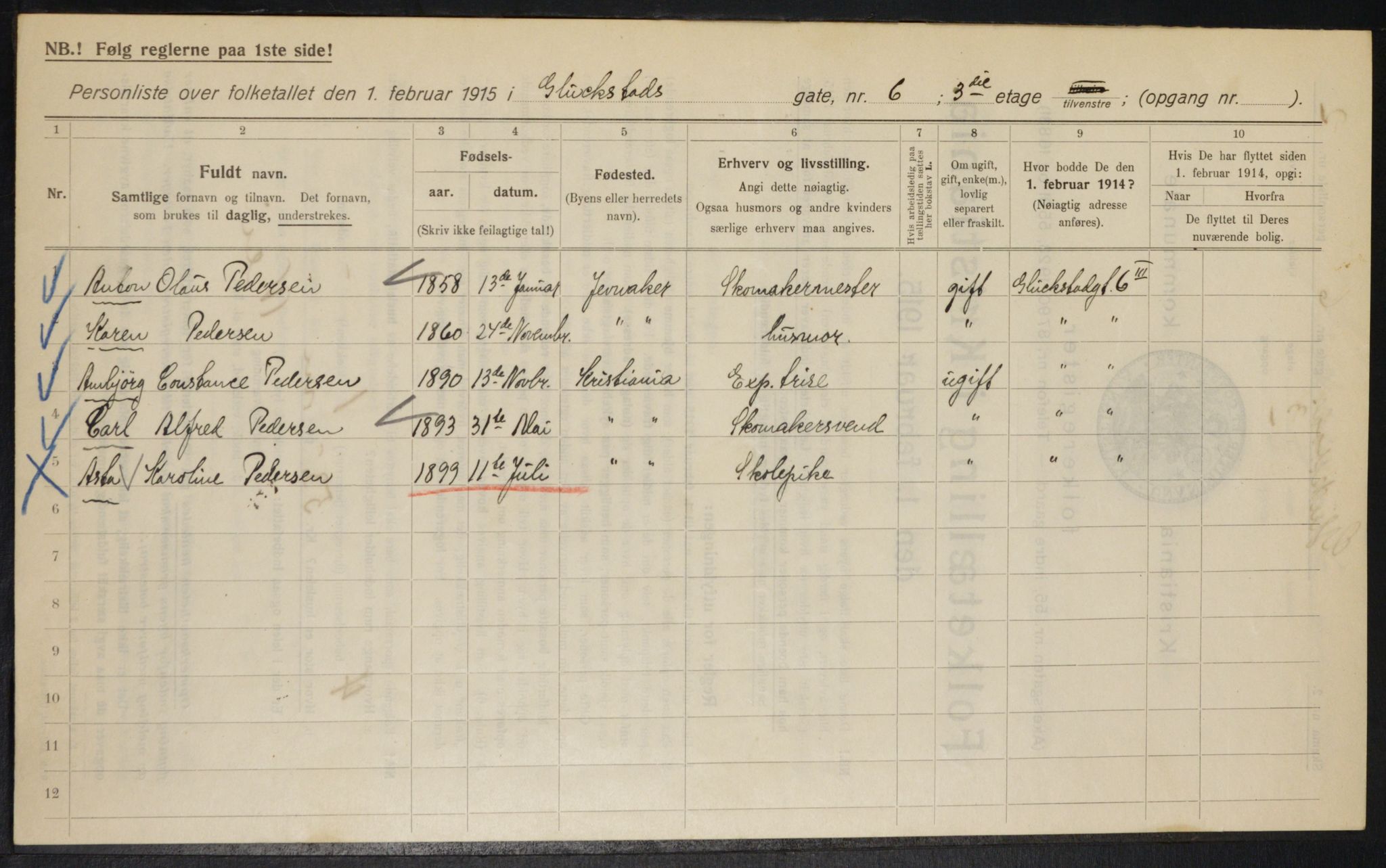 OBA, Municipal Census 1915 for Kristiania, 1915, p. 29154