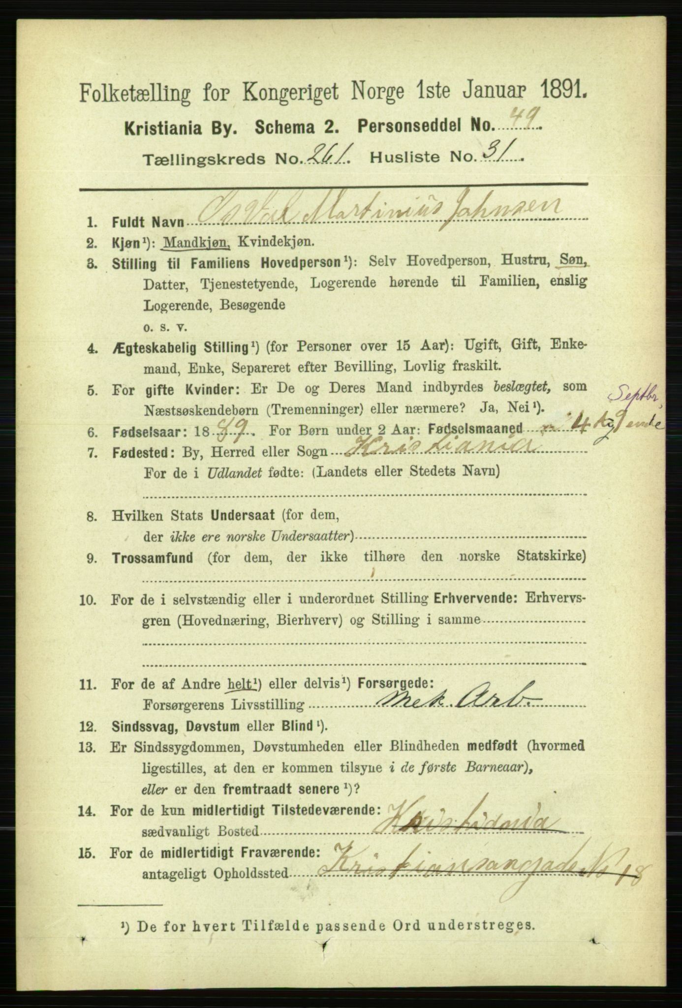 RA, 1891 census for 0301 Kristiania, 1891, p. 158993