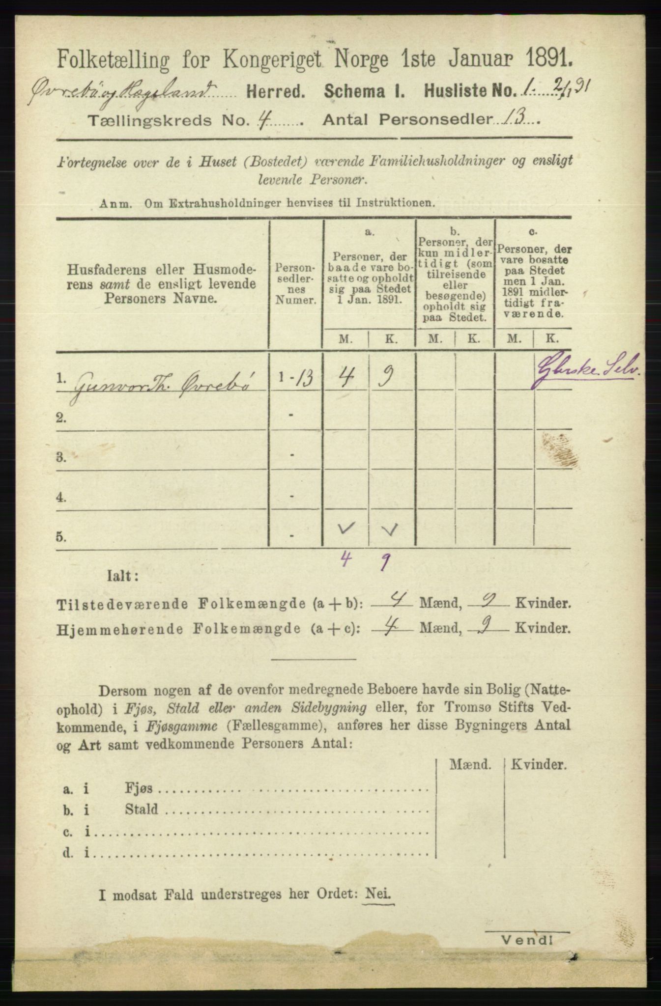 RA, 1891 census for 1016 Øvrebø og Hægeland, 1891, p. 648