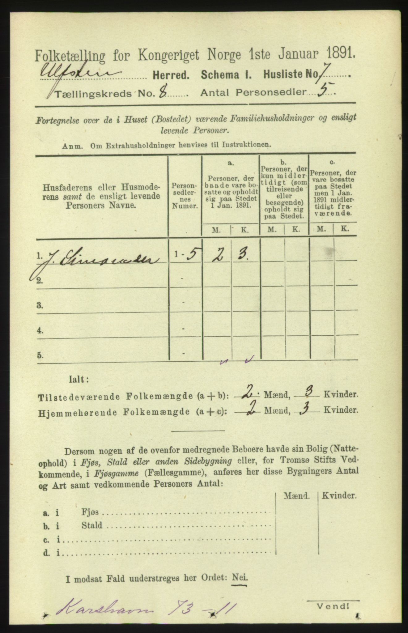 RA, 1891 census for 1516 Ulstein, 1891, p. 2526