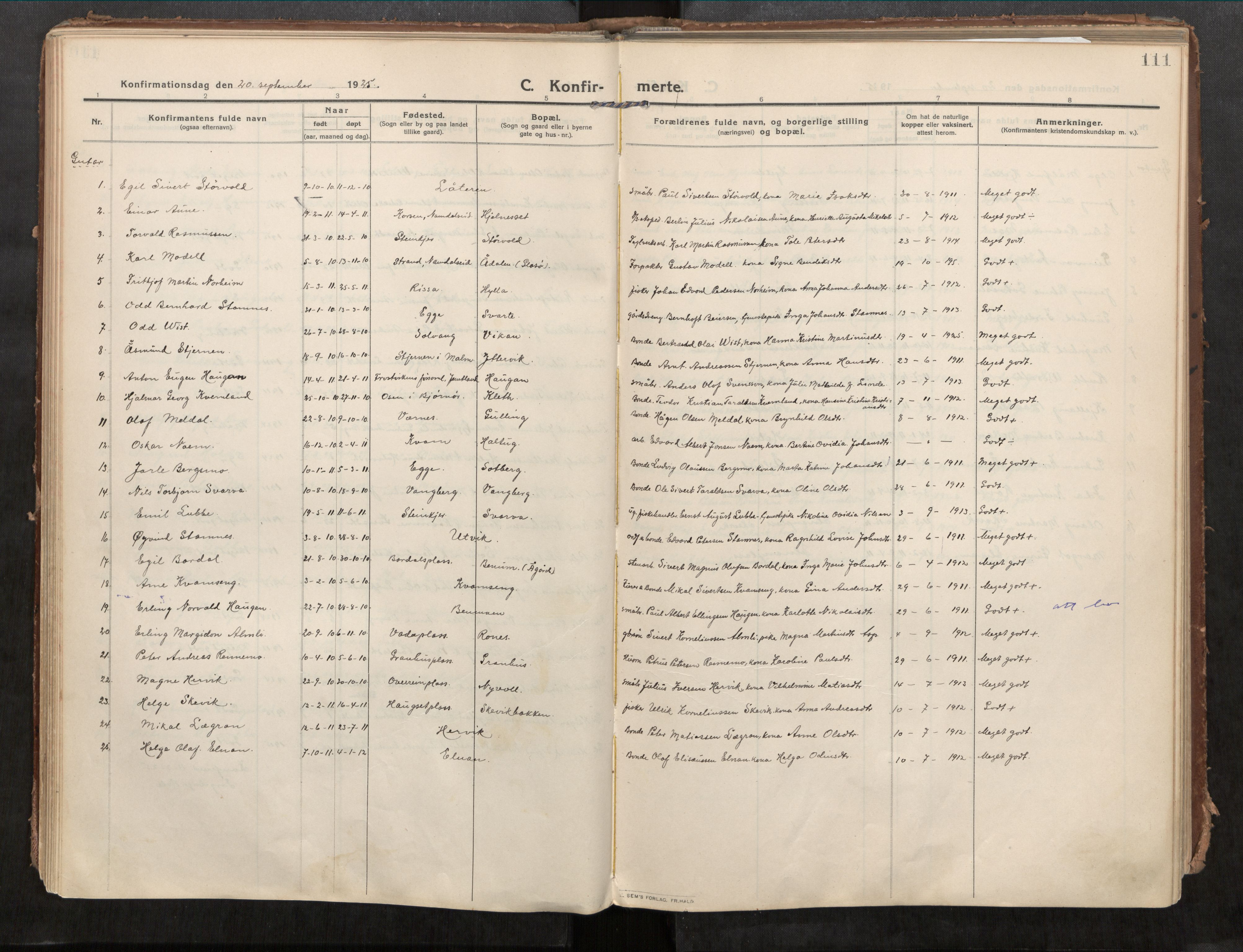 Beitstad sokneprestkontor, SAT/A-1162/I/I1/I1a/L0001: Parish register (official) no. 1, 1912-1927, p. 111