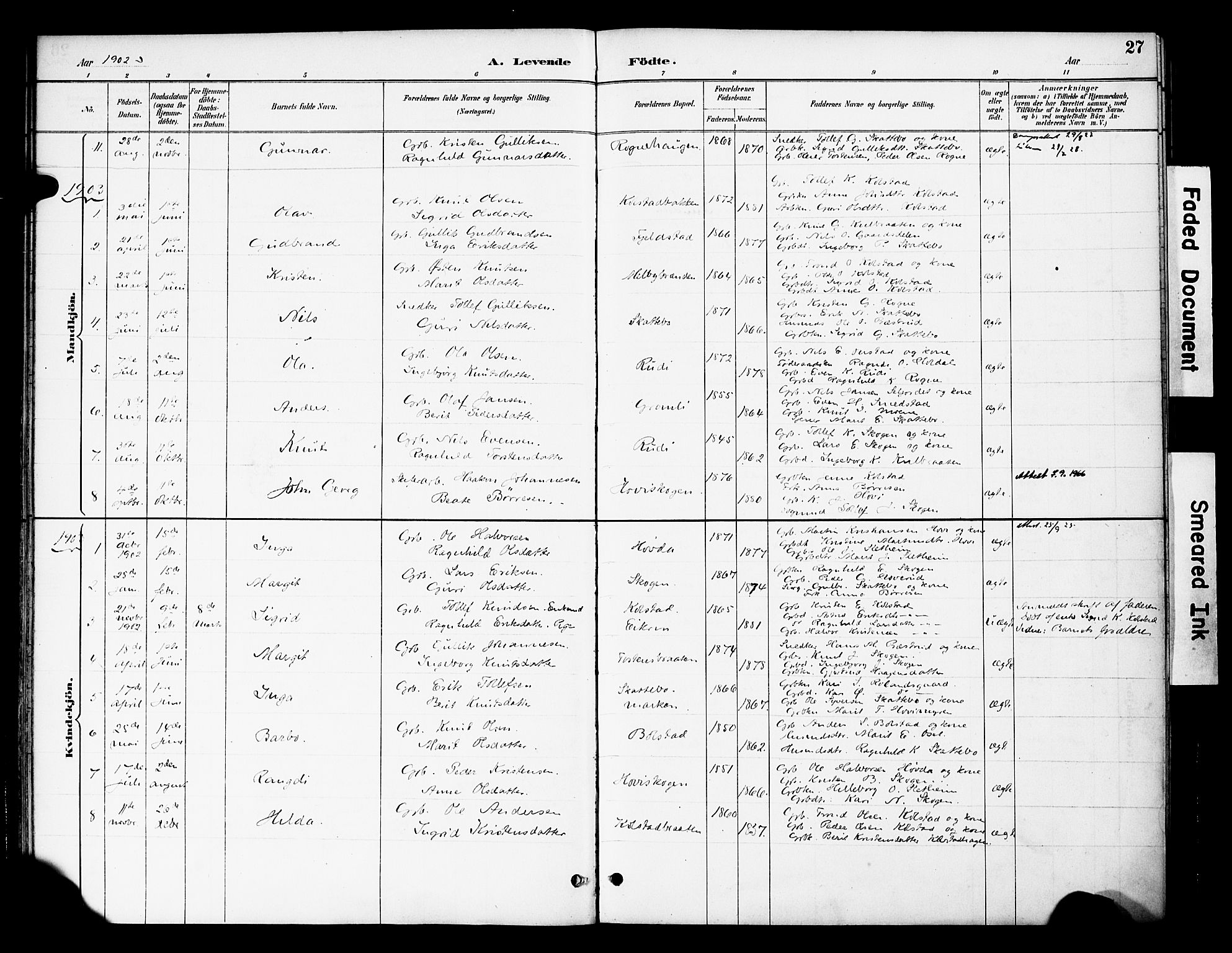 Øystre Slidre prestekontor, AV/SAH-PREST-138/H/Ha/Haa/L0003: Parish register (official) no. 3, 1887-1910, p. 27