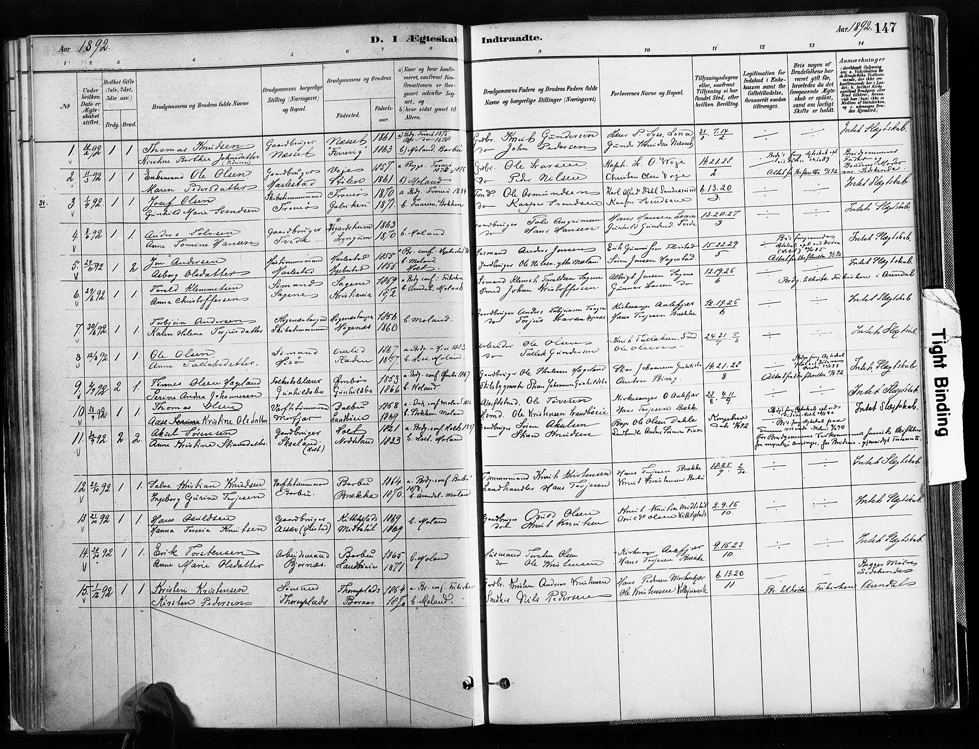 Austre Moland sokneprestkontor, SAK/1111-0001/F/Fa/Faa/L0010: Parish register (official) no. A 10, 1880-1904, p. 147