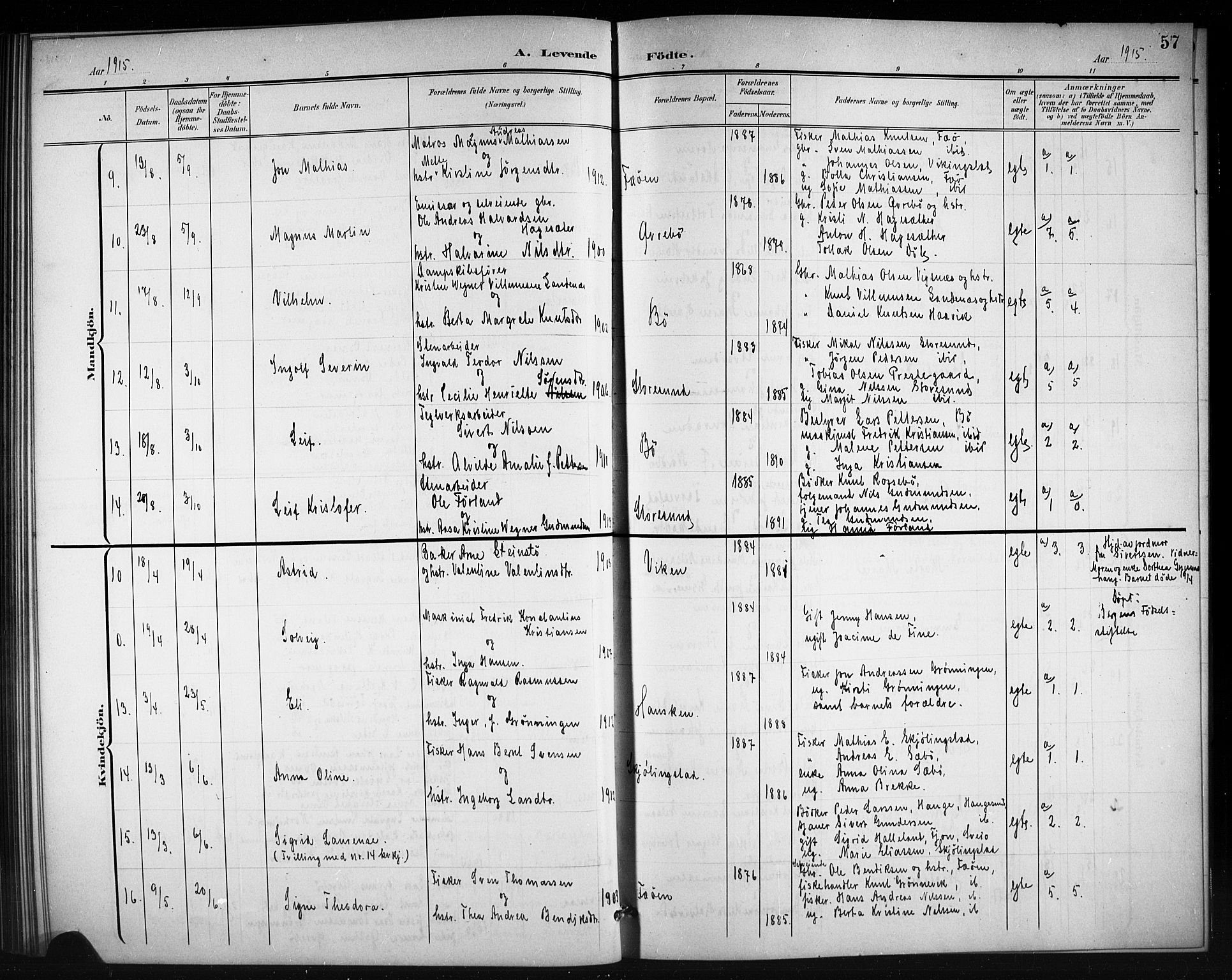 Torvastad sokneprestkontor, AV/SAST-A -101857/H/Ha/Hab/L0008: Parish register (copy) no. B 8, 1901-1924, p. 57