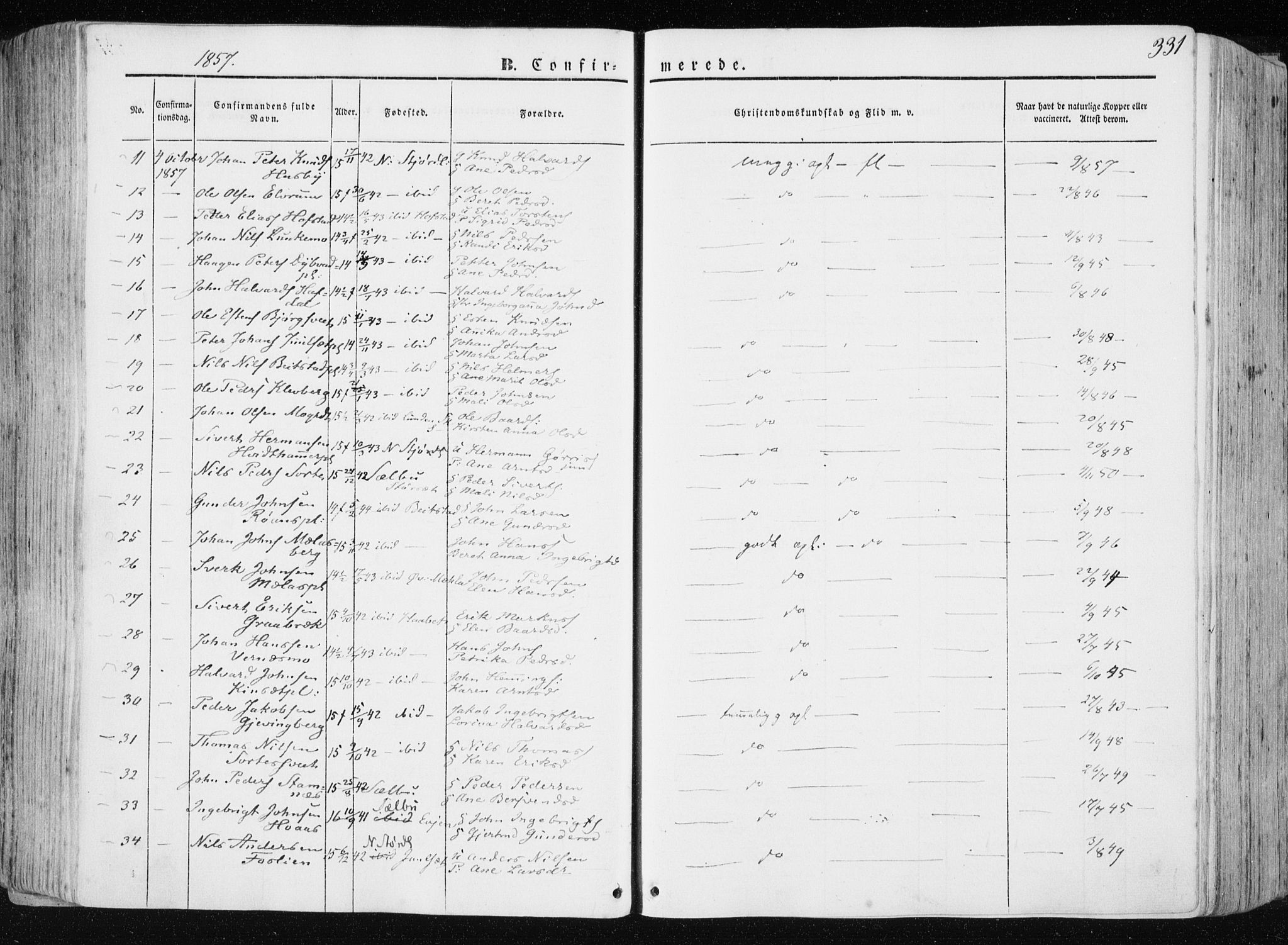 Ministerialprotokoller, klokkerbøker og fødselsregistre - Nord-Trøndelag, SAT/A-1458/709/L0074: Parish register (official) no. 709A14, 1845-1858, p. 331