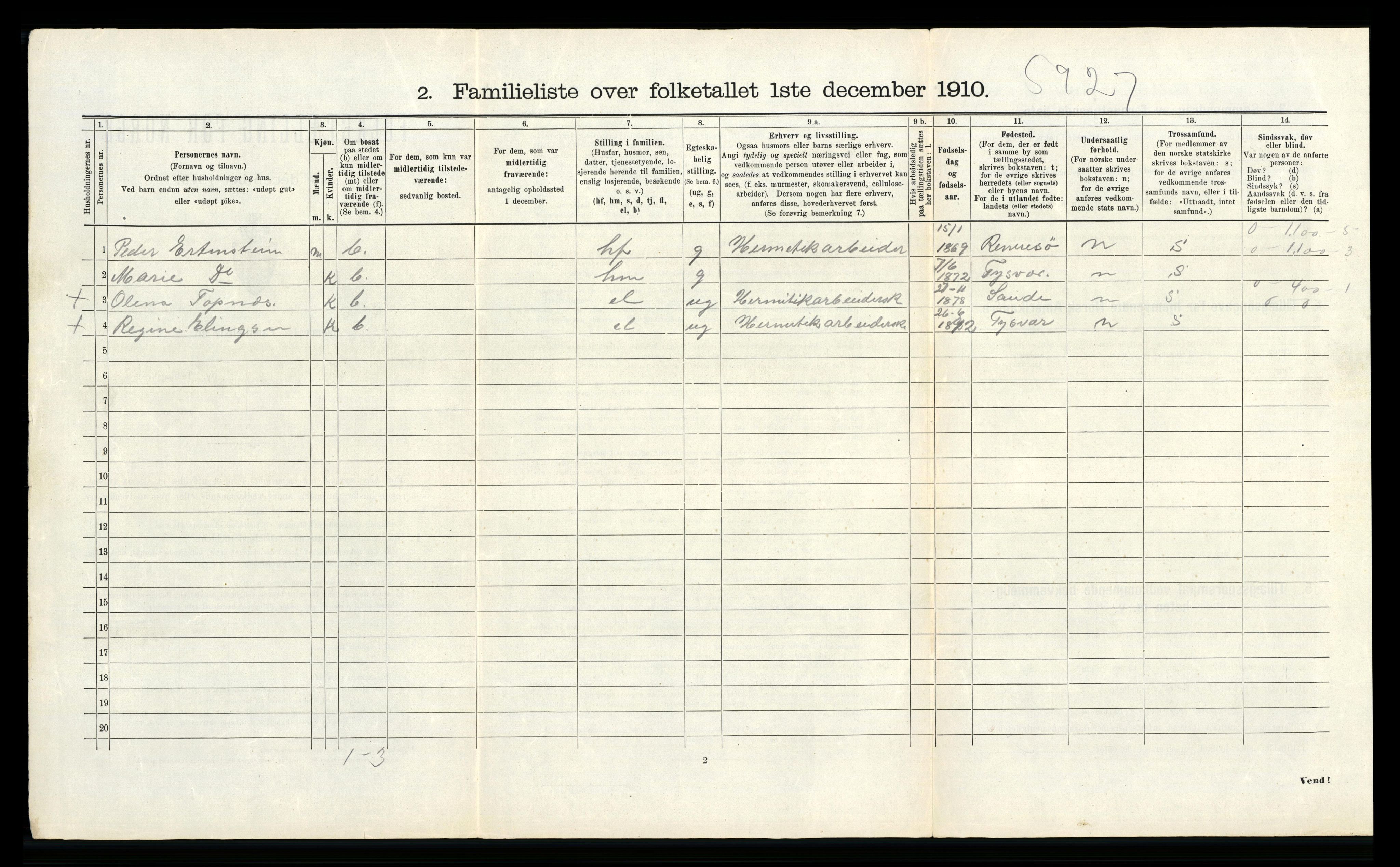 RA, 1910 census for Stavanger, 1910, p. 941