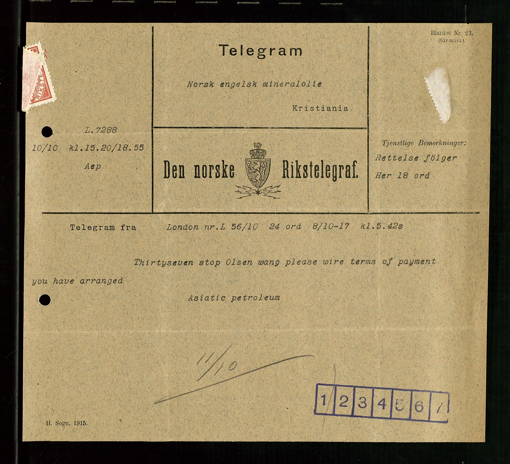 Pa 1521 - A/S Norske Shell, AV/SAST-A-101915/E/Ea/Eaa/L0001: Sjefskorrespondanse, 1917, p. 573