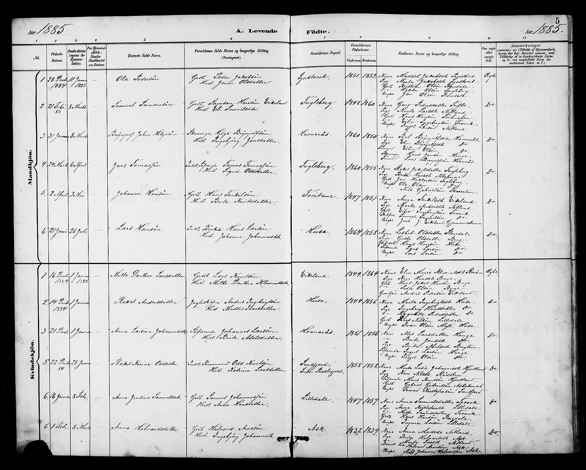 Kvinnherad sokneprestembete, SAB/A-76401/H/Hab: Parish register (copy) no. E 1, 1885-1921, p. 5