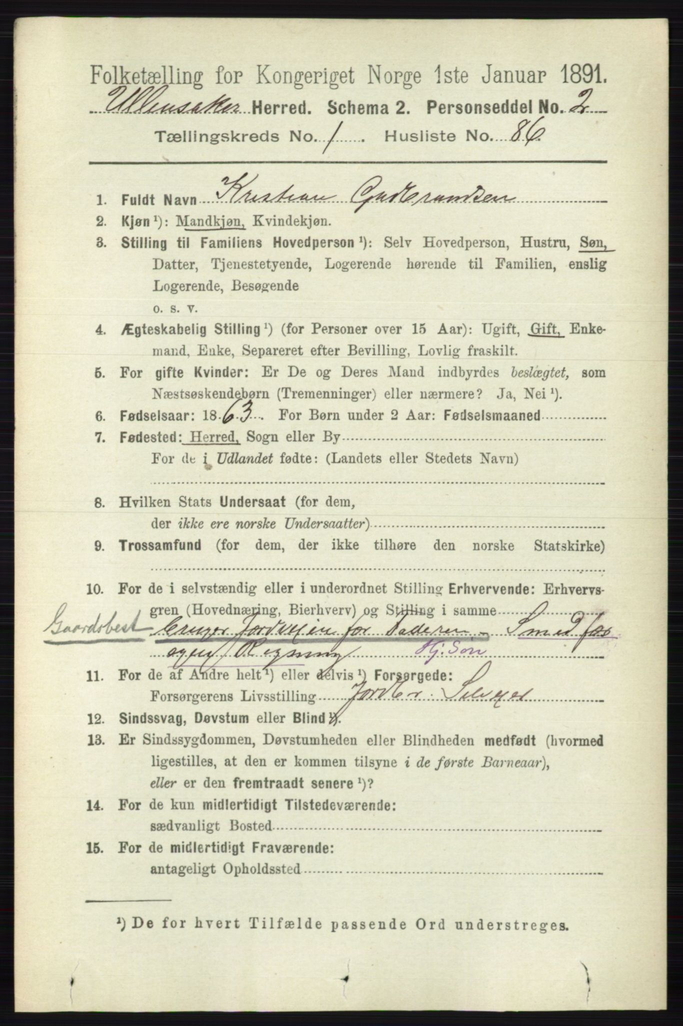 RA, 1891 census for 0235 Ullensaker, 1891, p. 621