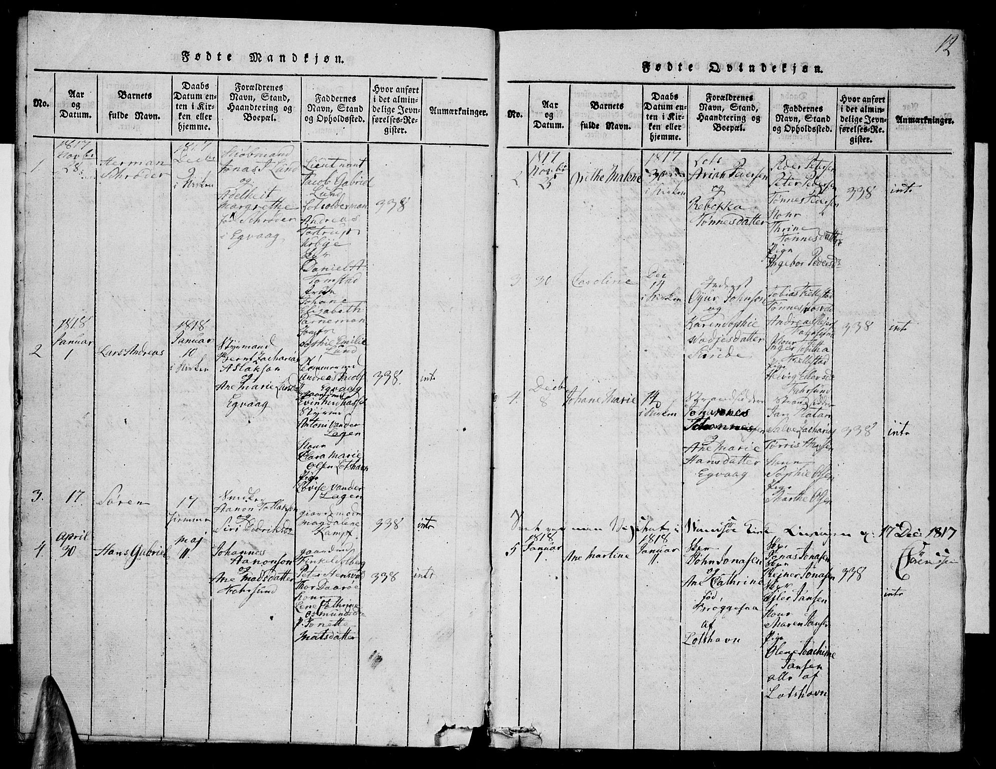 Farsund sokneprestkontor, SAK/1111-0009/F/Fa/L0002: Parish register (official) no. A 2, 1815-1836, p. 12