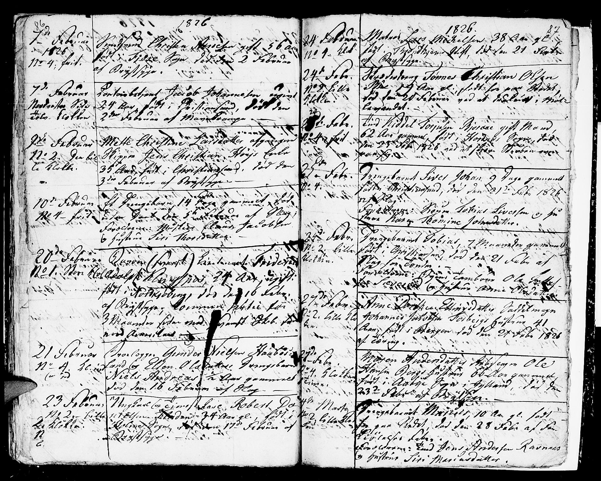 Kristiansand domprosti, AV/SAK-1112-0006/F/Fb/L0003: Parish register (copy) no. B 3, 1825-1826, p. 86-87