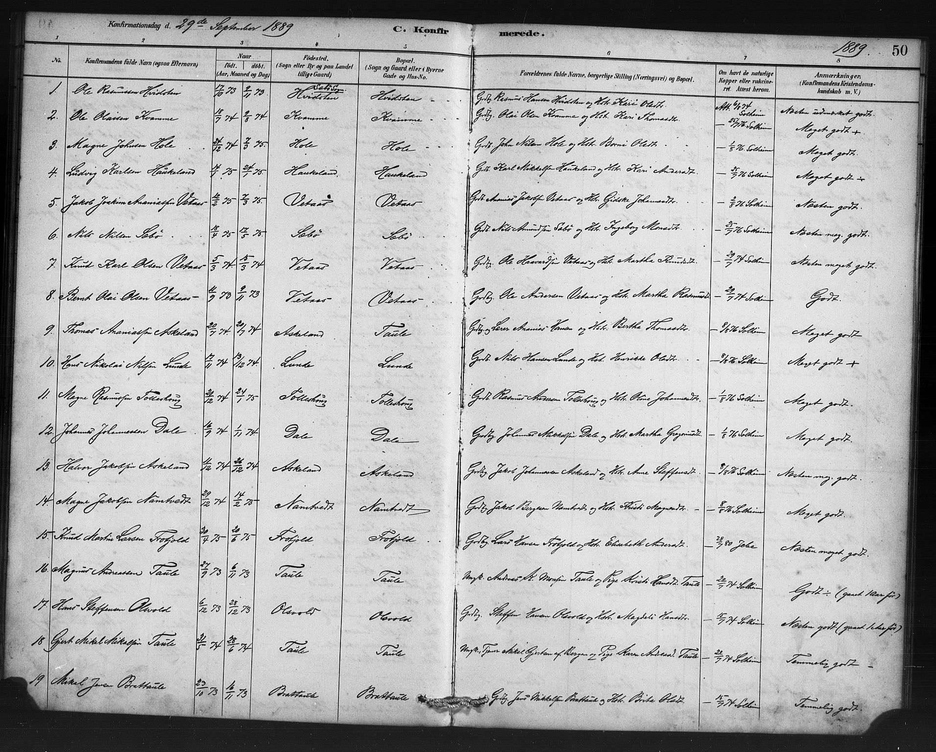 Manger sokneprestembete, AV/SAB-A-76801/H/Haa: Parish register (official) no. D 1, 1881-1892, p. 50