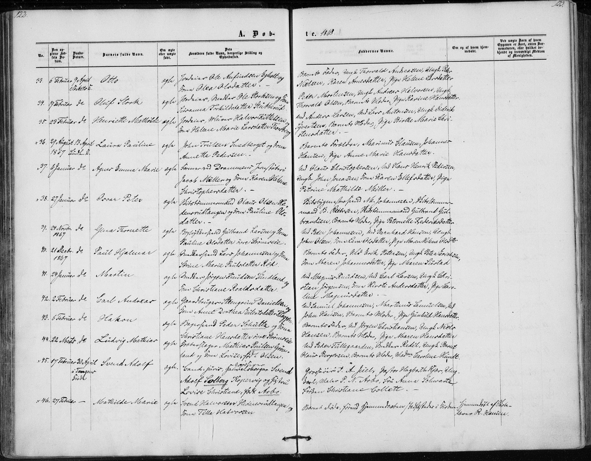 Skoger kirkebøker, AV/SAKO-A-59/F/Fa/L0004: Parish register (official) no. I 4, 1862-1872, p. 122-123