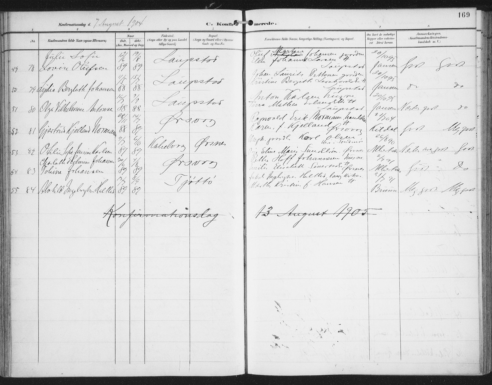 Ministerialprotokoller, klokkerbøker og fødselsregistre - Nordland, AV/SAT-A-1459/874/L1062: Parish register (official) no. 874A06, 1899-1907, p. 169