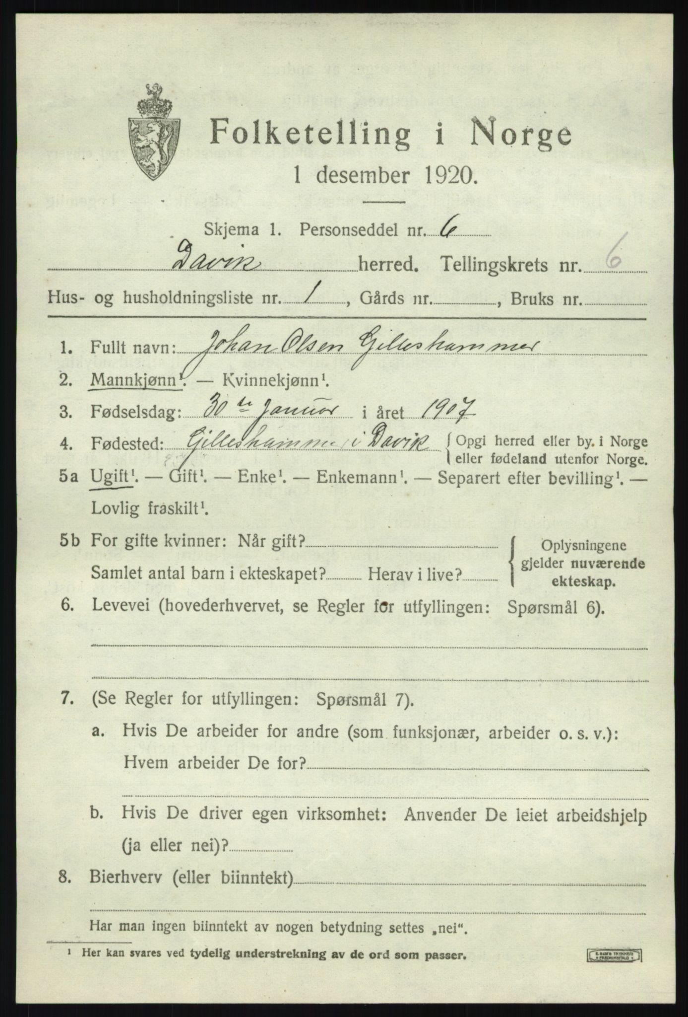 SAB, 1920 census for Davik, 1920, p. 3341